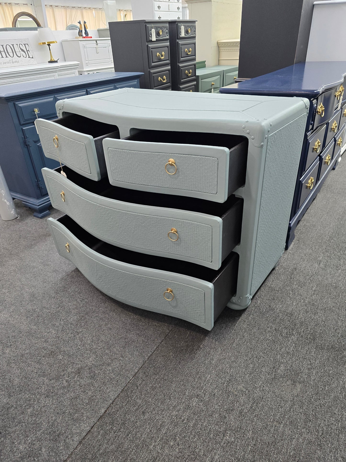 4 drawers teal rattan dresser
