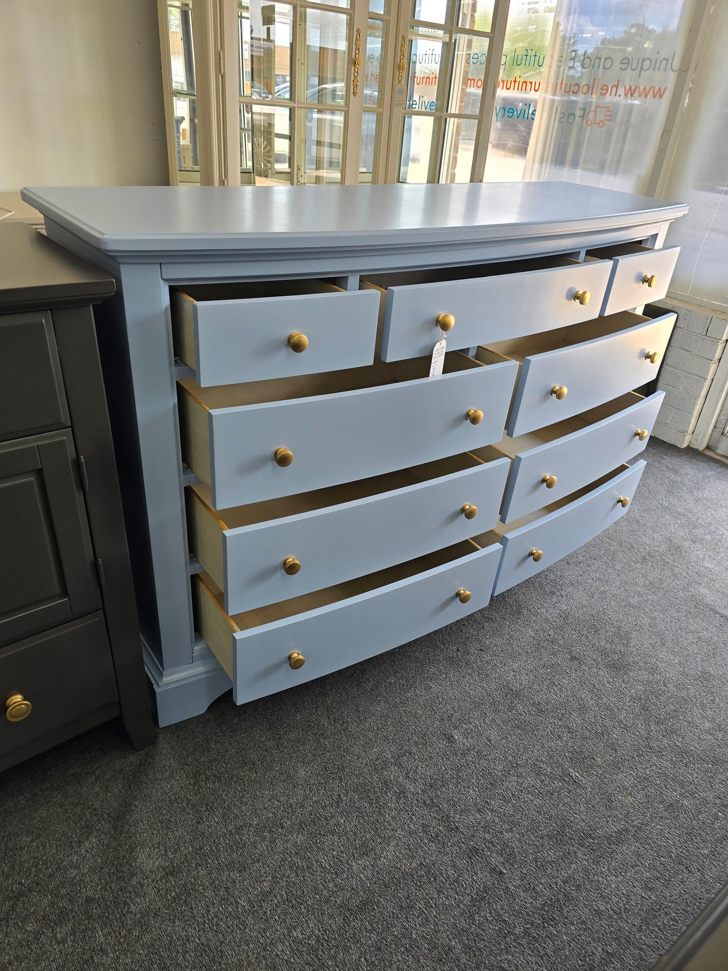 Blue bowfront dresser