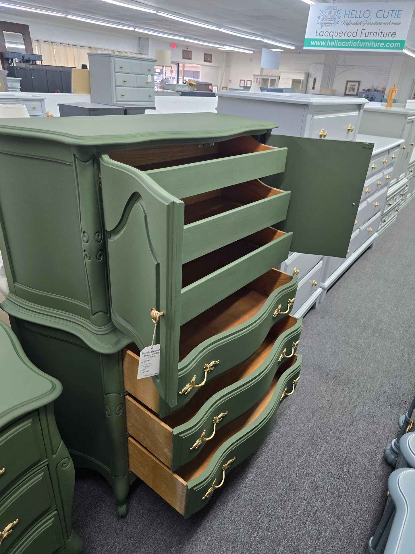 Secret garden green french provincial chest of drawers