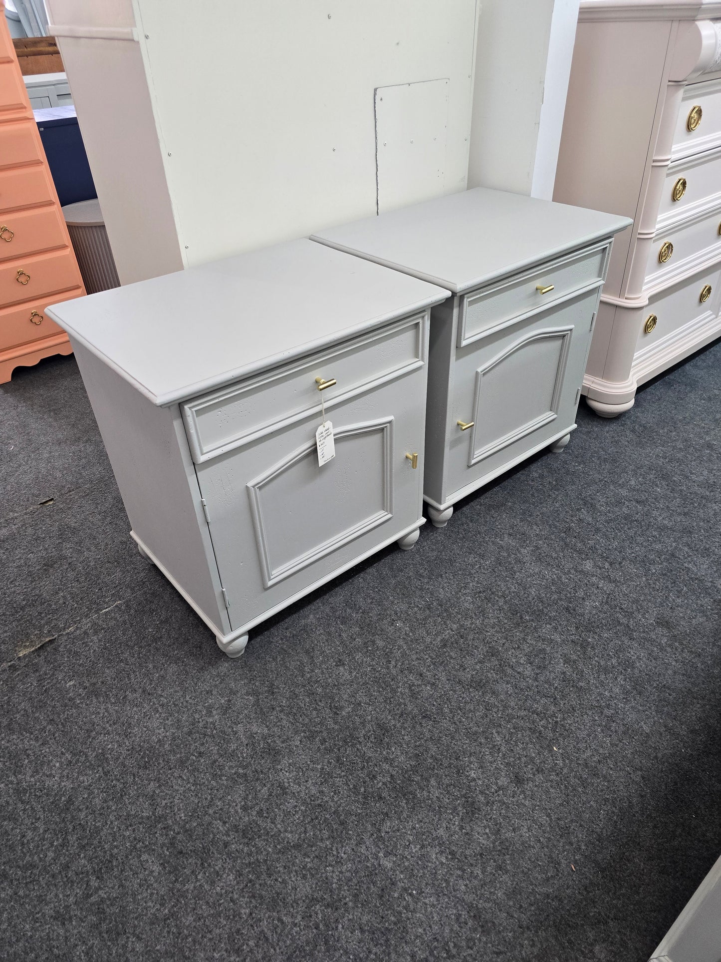 Solid wood pair of gray end tables