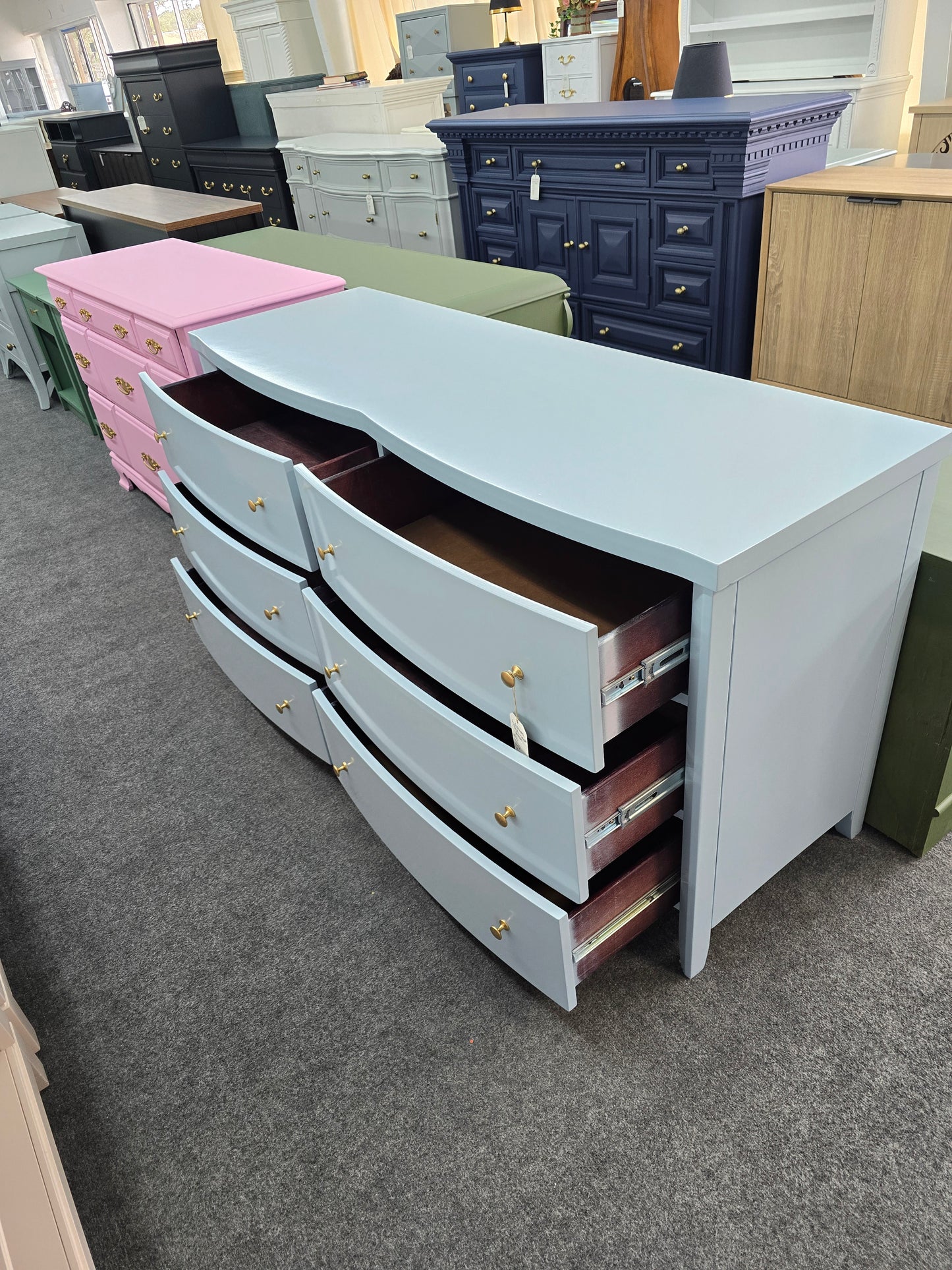 Blue lacquer 6 drawers dresser