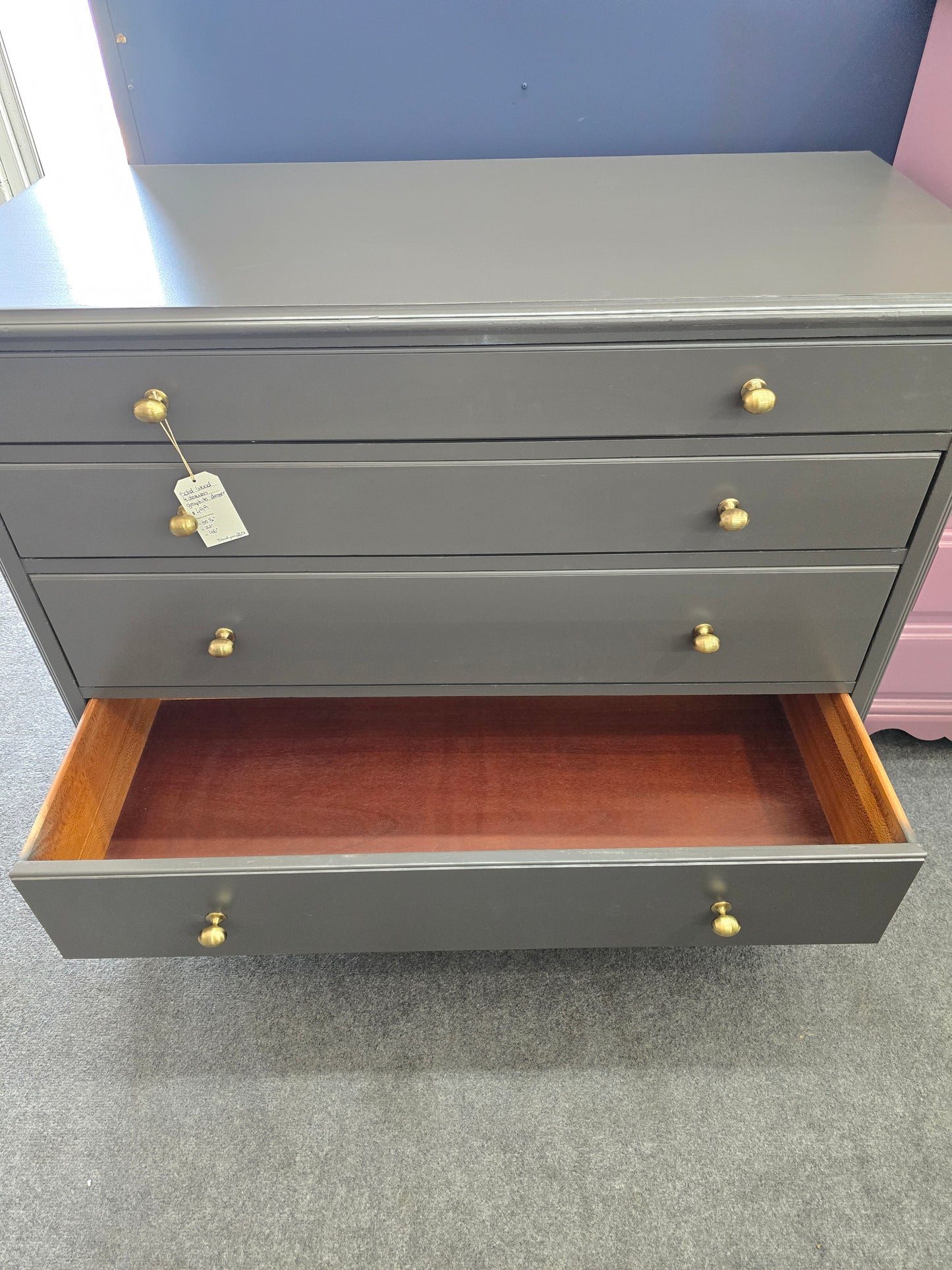 Solid wood 4 drawers graphite colored dresser