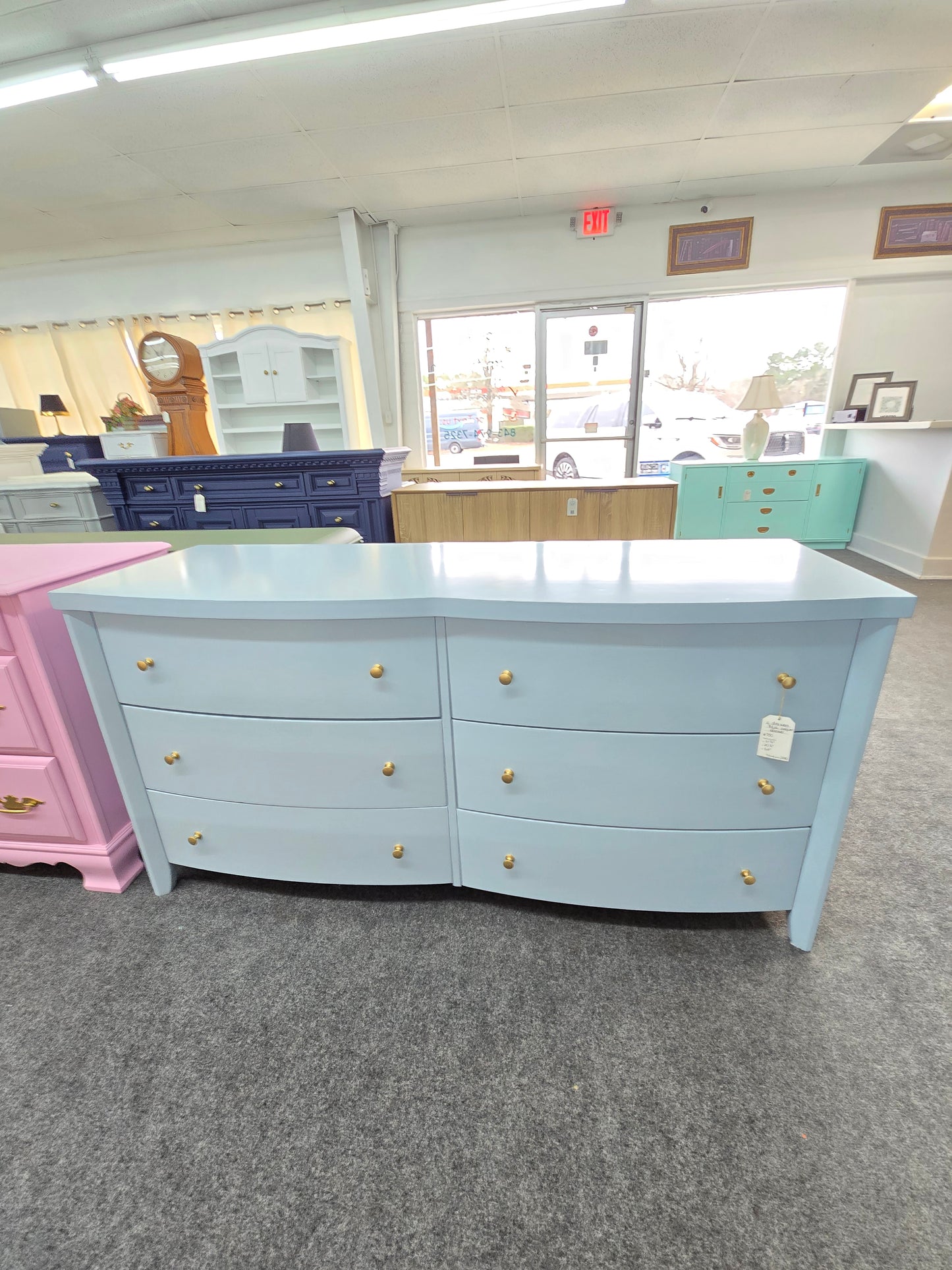 Blue lacquer 6 drawers dresser
