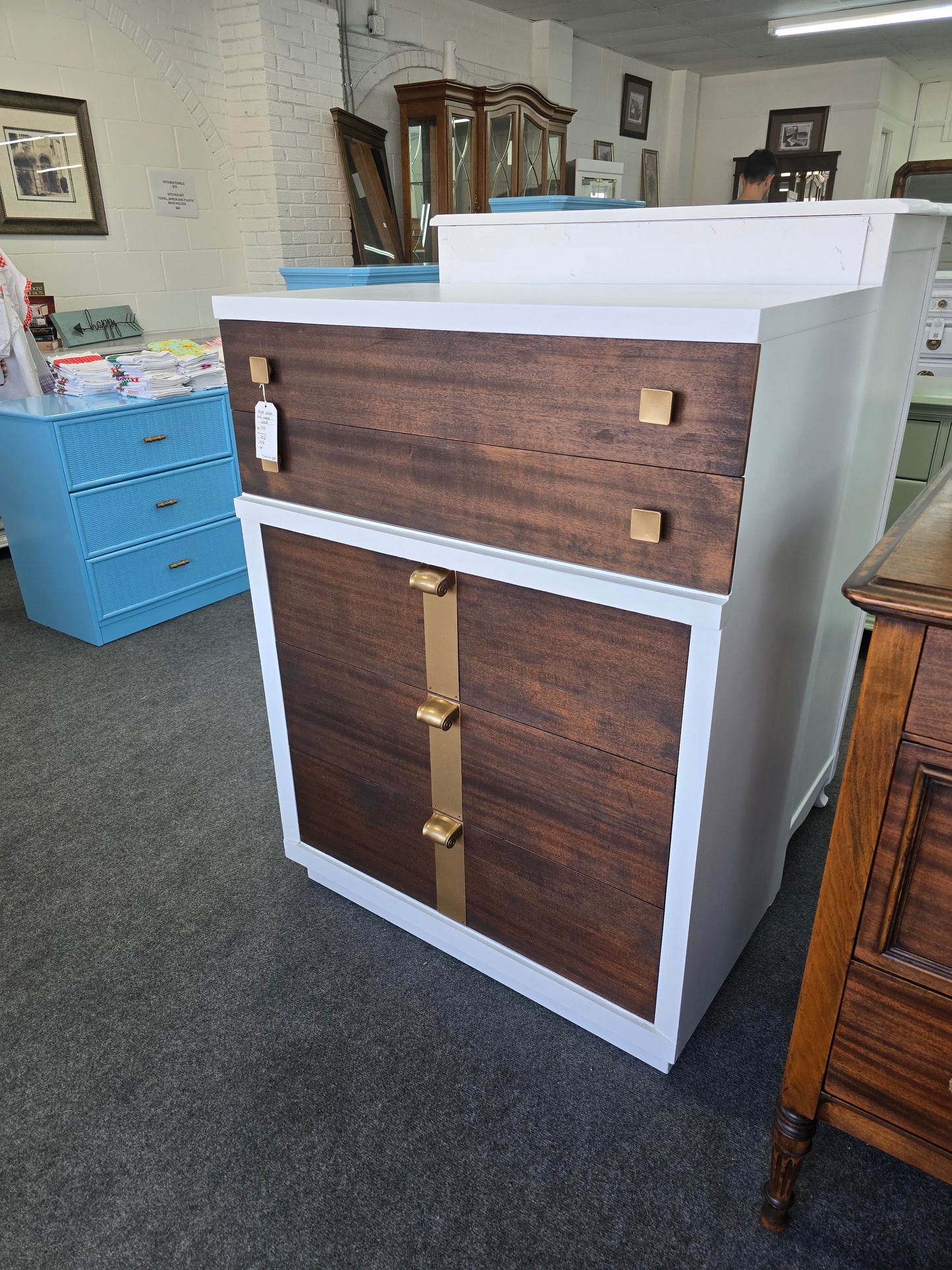 American of Martinsville MCM white/wood chest