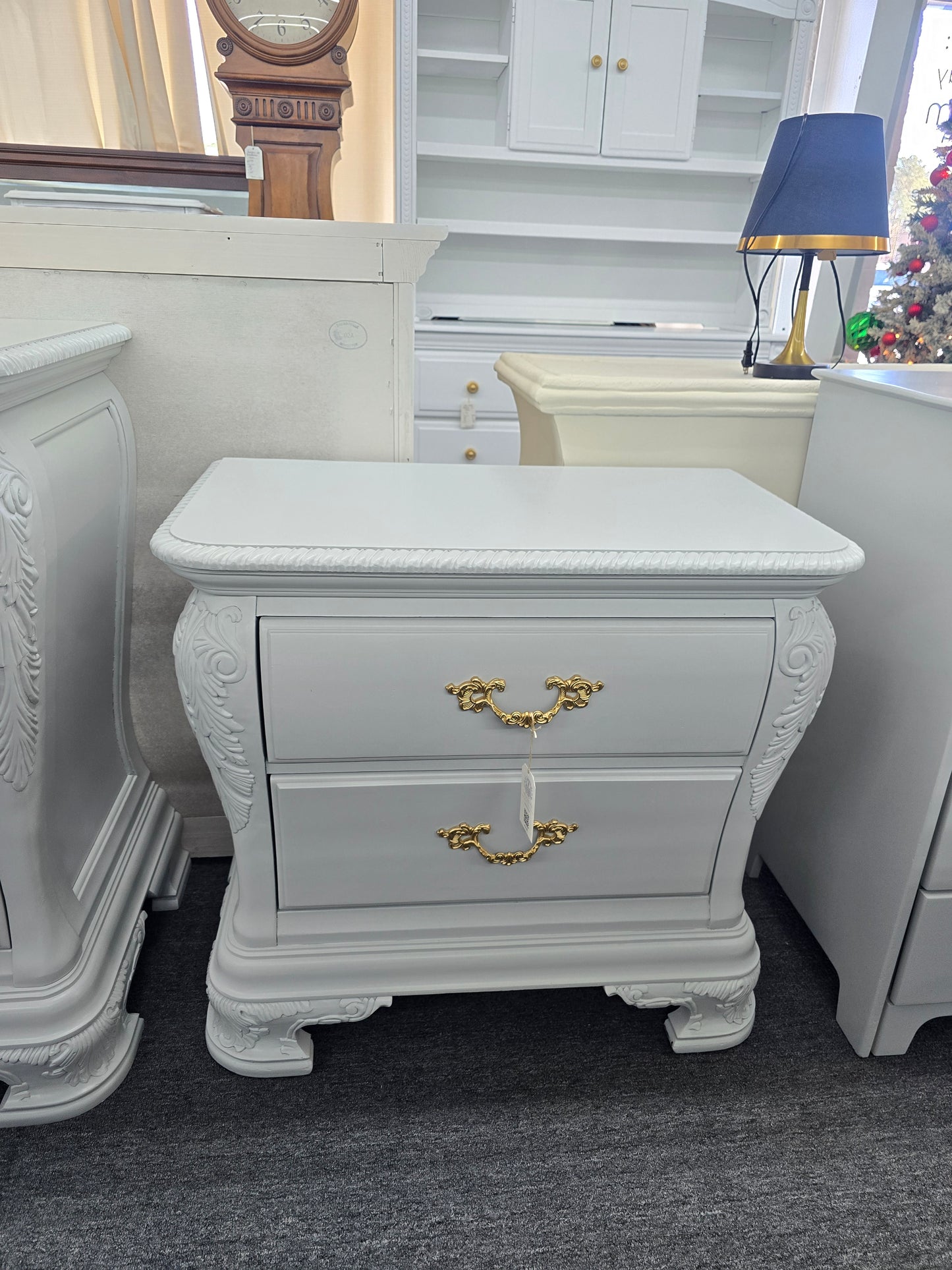 Gorgeous carved gray nightstand