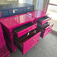 Pink lacquered pair of nightstands