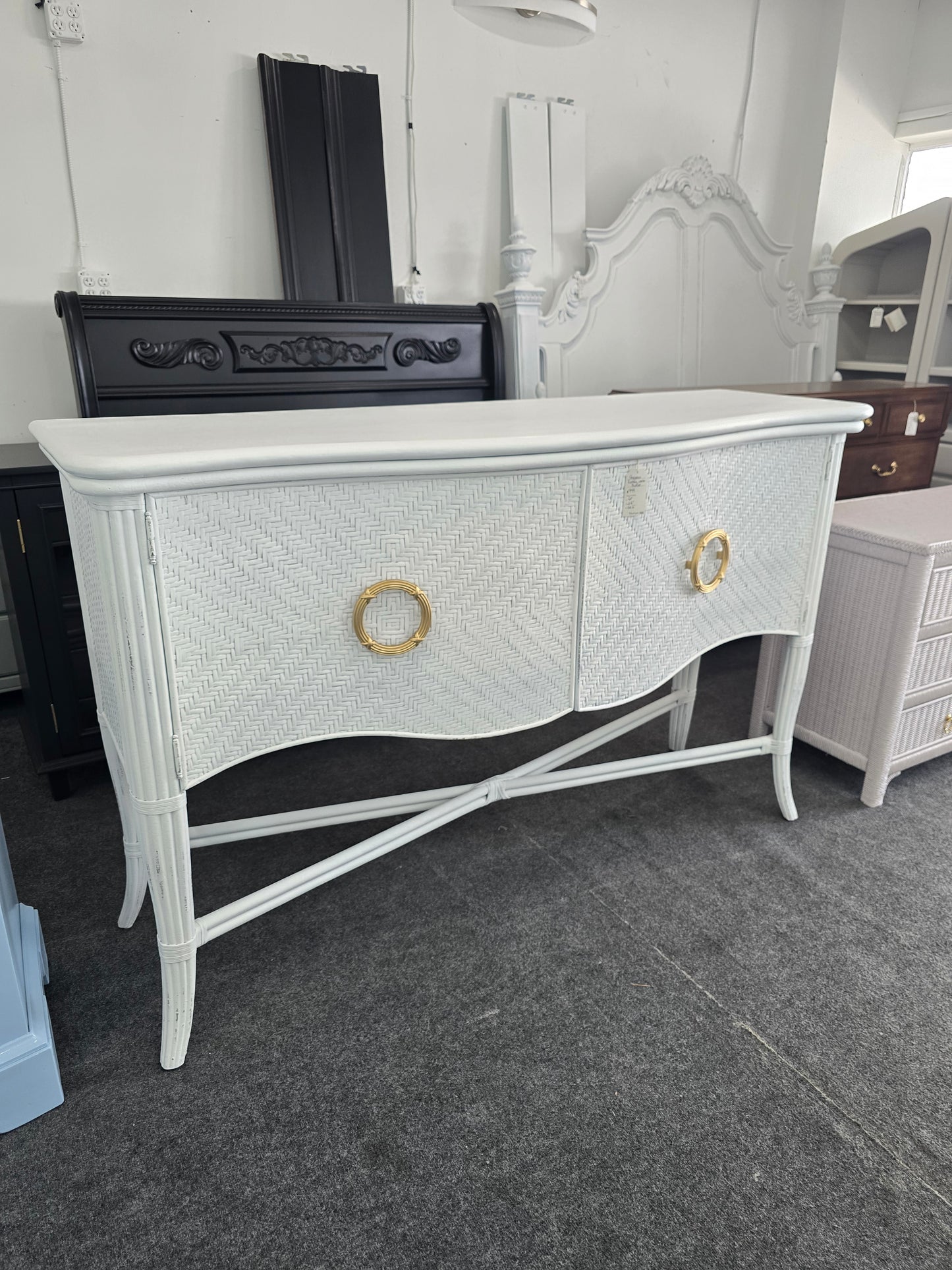 Gorgeous white Distressed rattan buffet