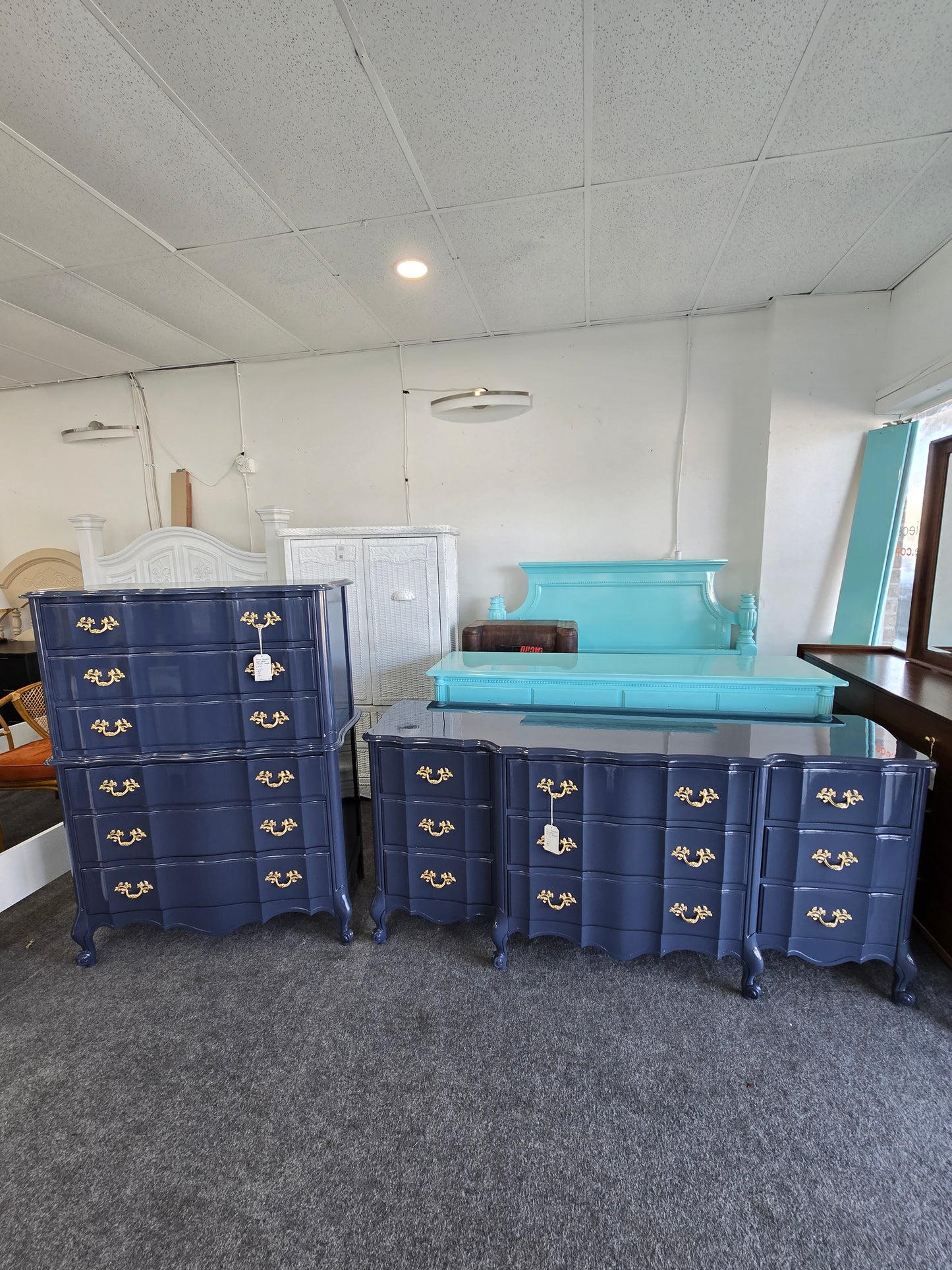 Lacquered navy French provincial dresser