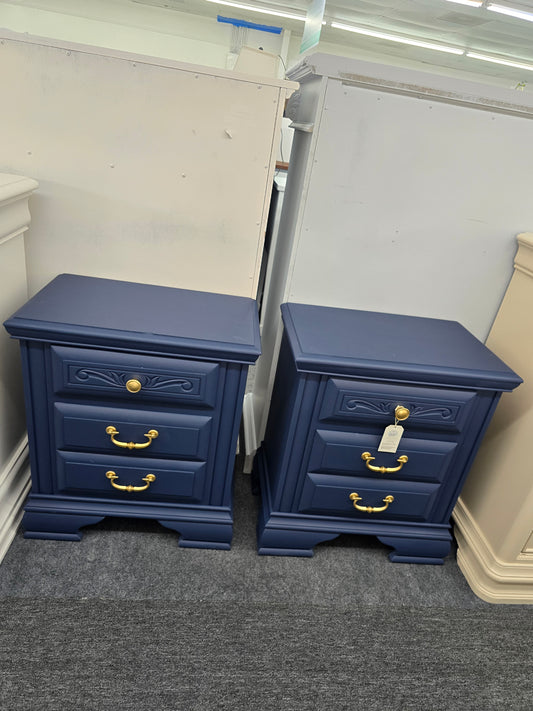 Legacy traditions navy blue pair of vintage nightstands