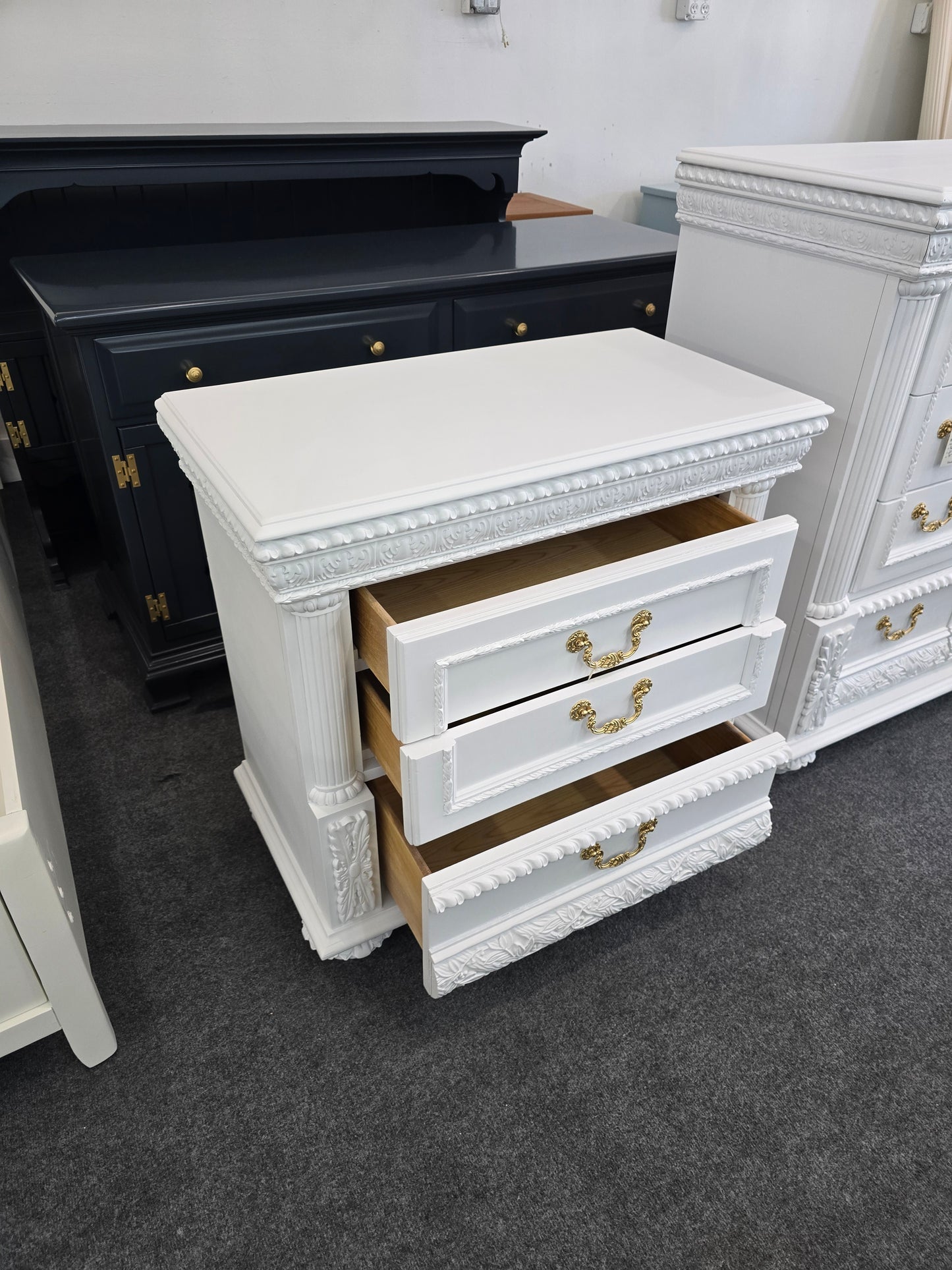Gorgeous white 3 drawers nightstand