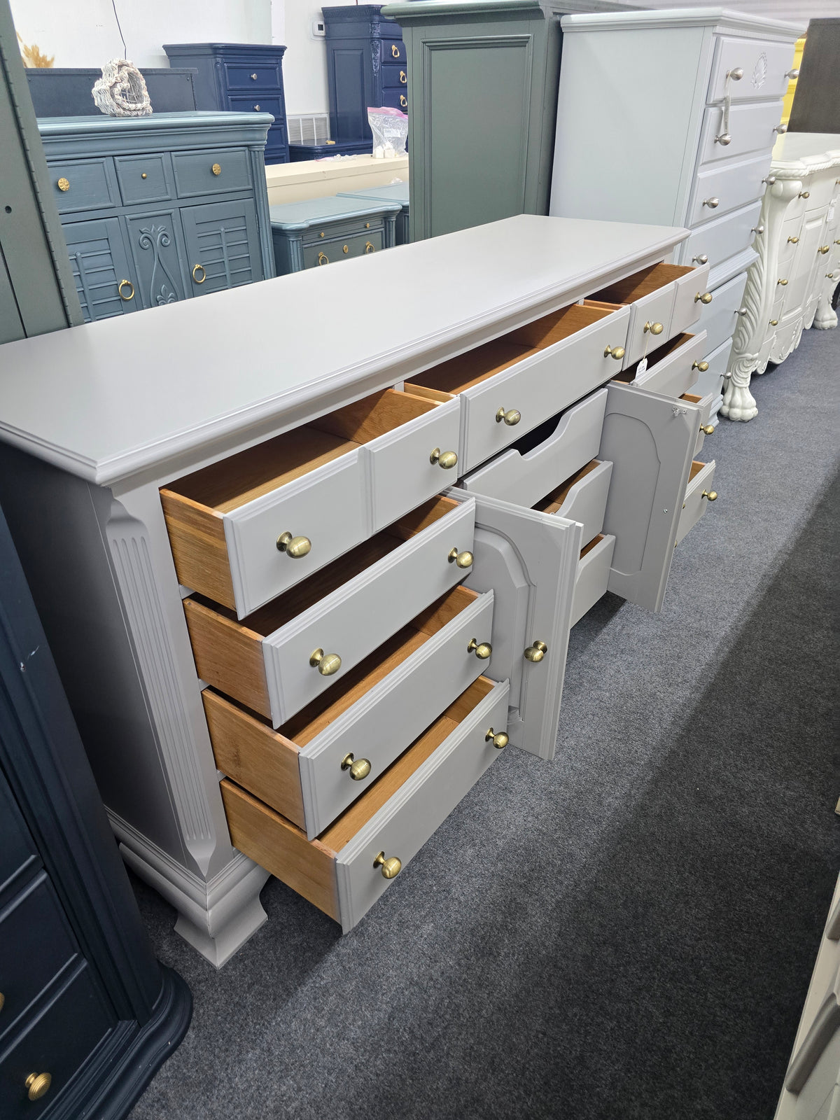 12 drawers gray long dresser