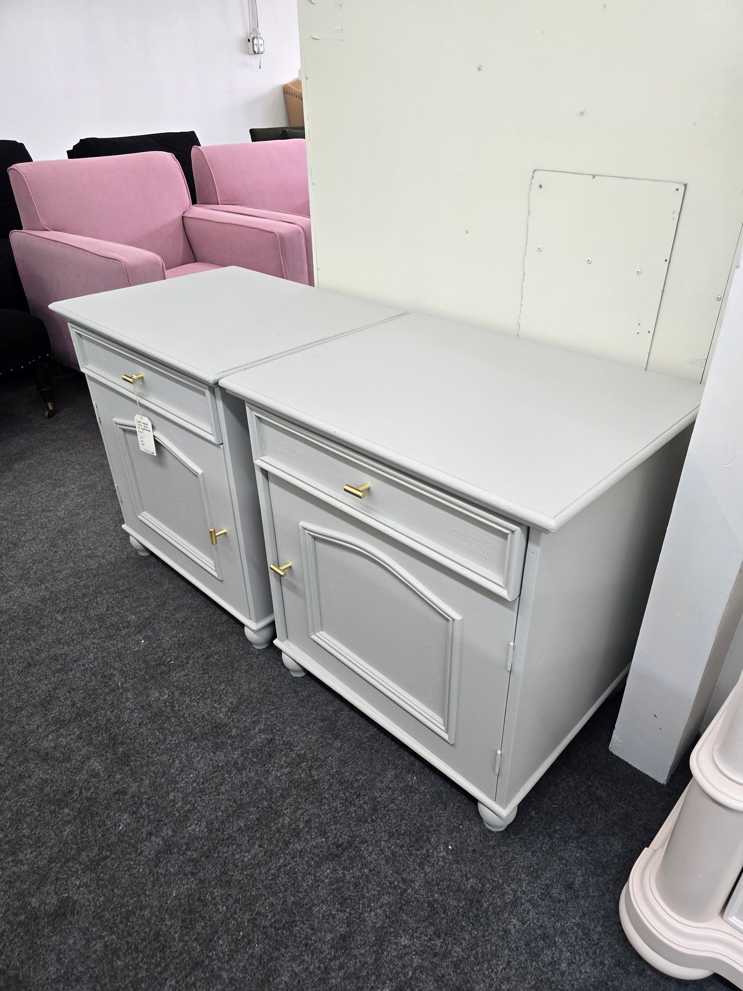 Solid wood pair of gray end tables