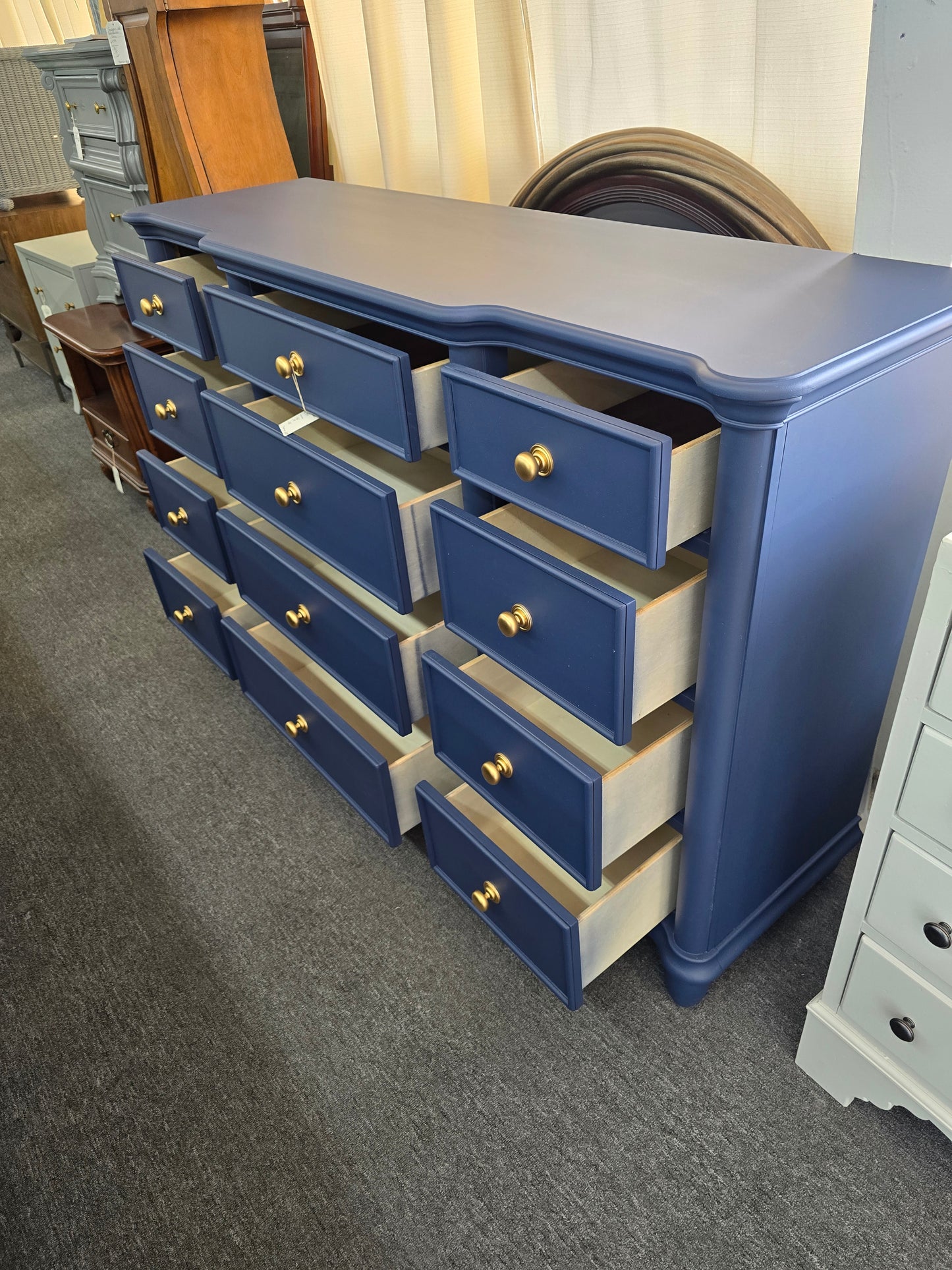 12 drawers navy blue dresser