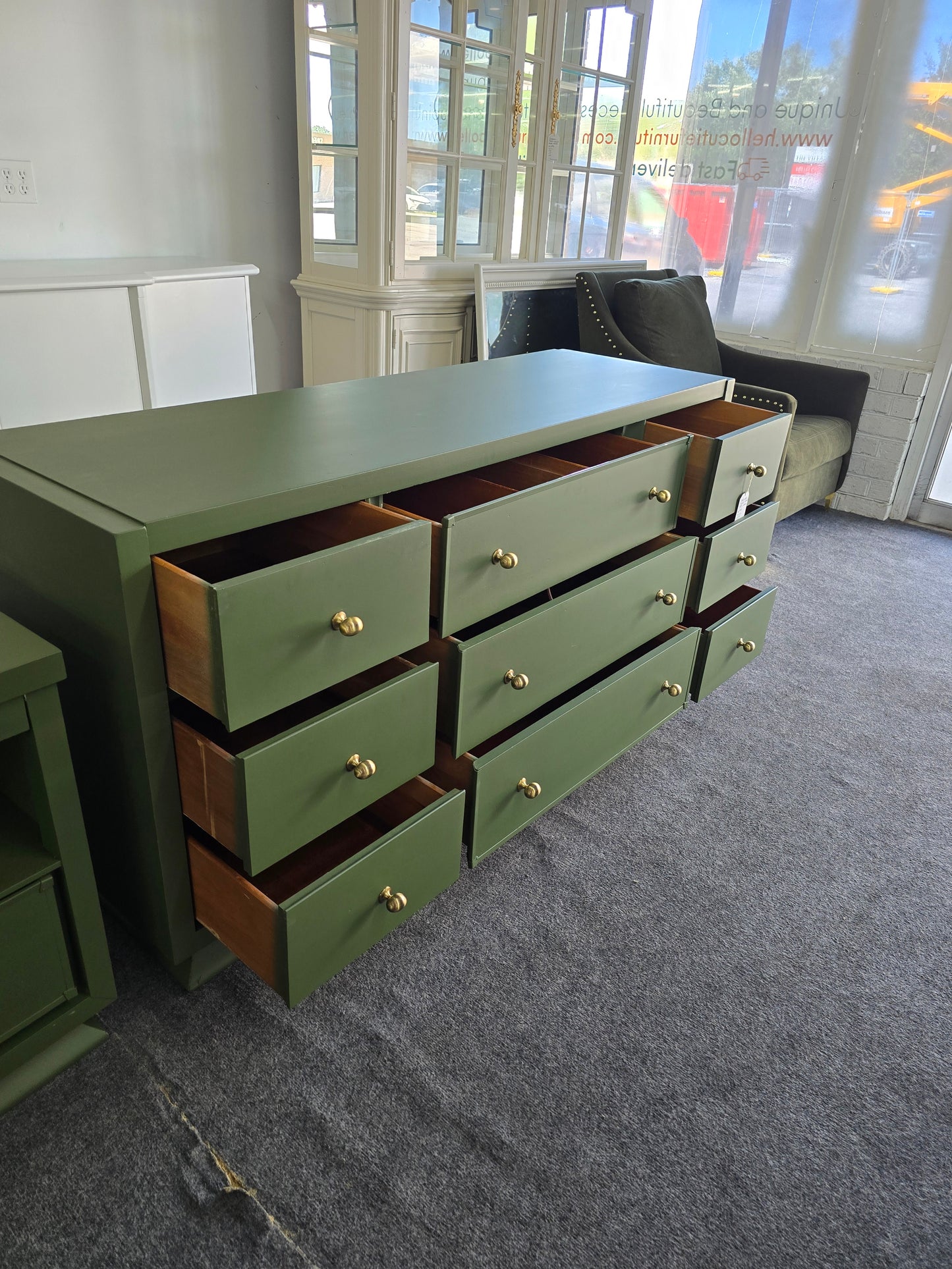 Solid wood MCM green long dresser