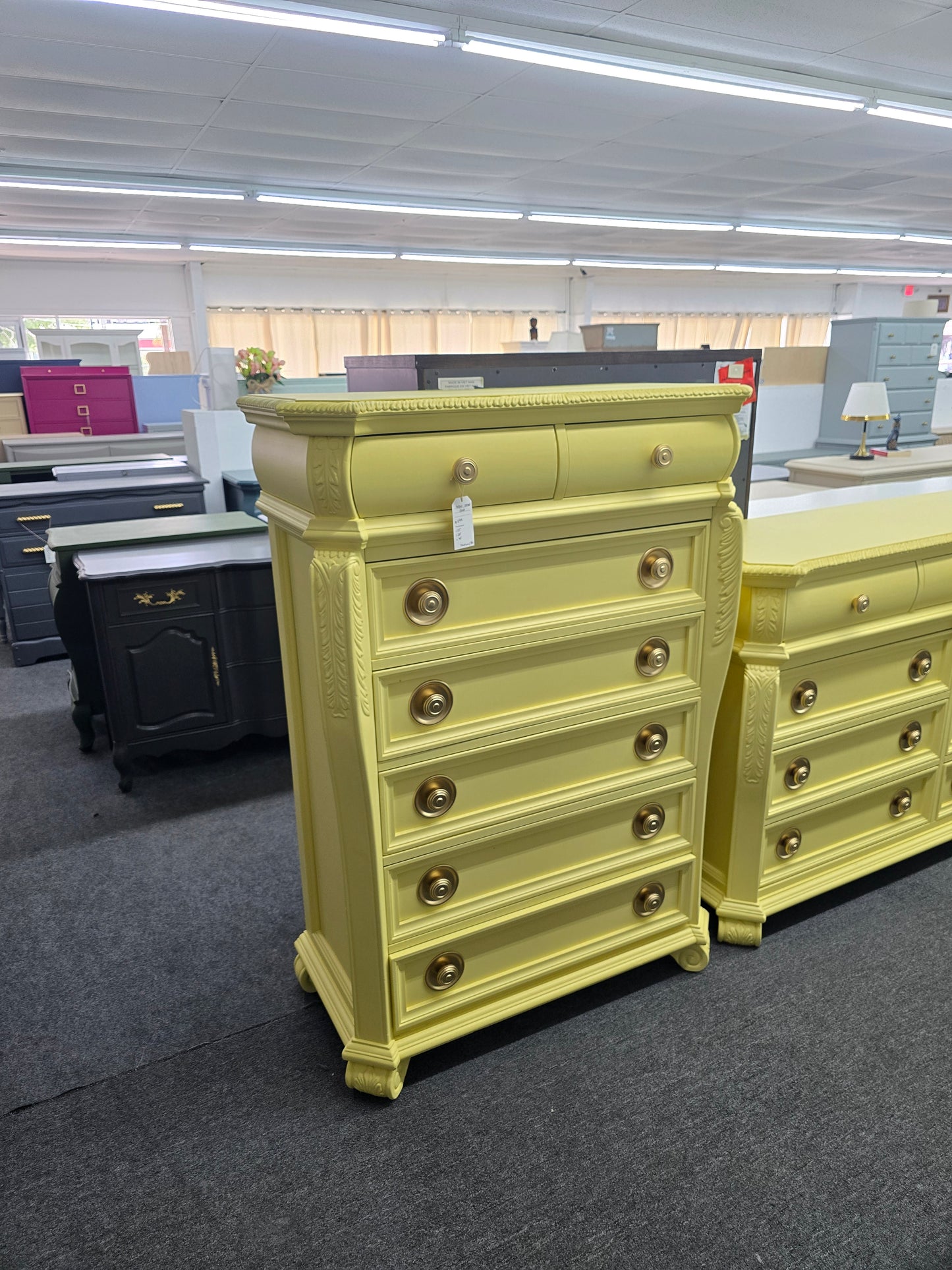 Cute soft yellow carved chest