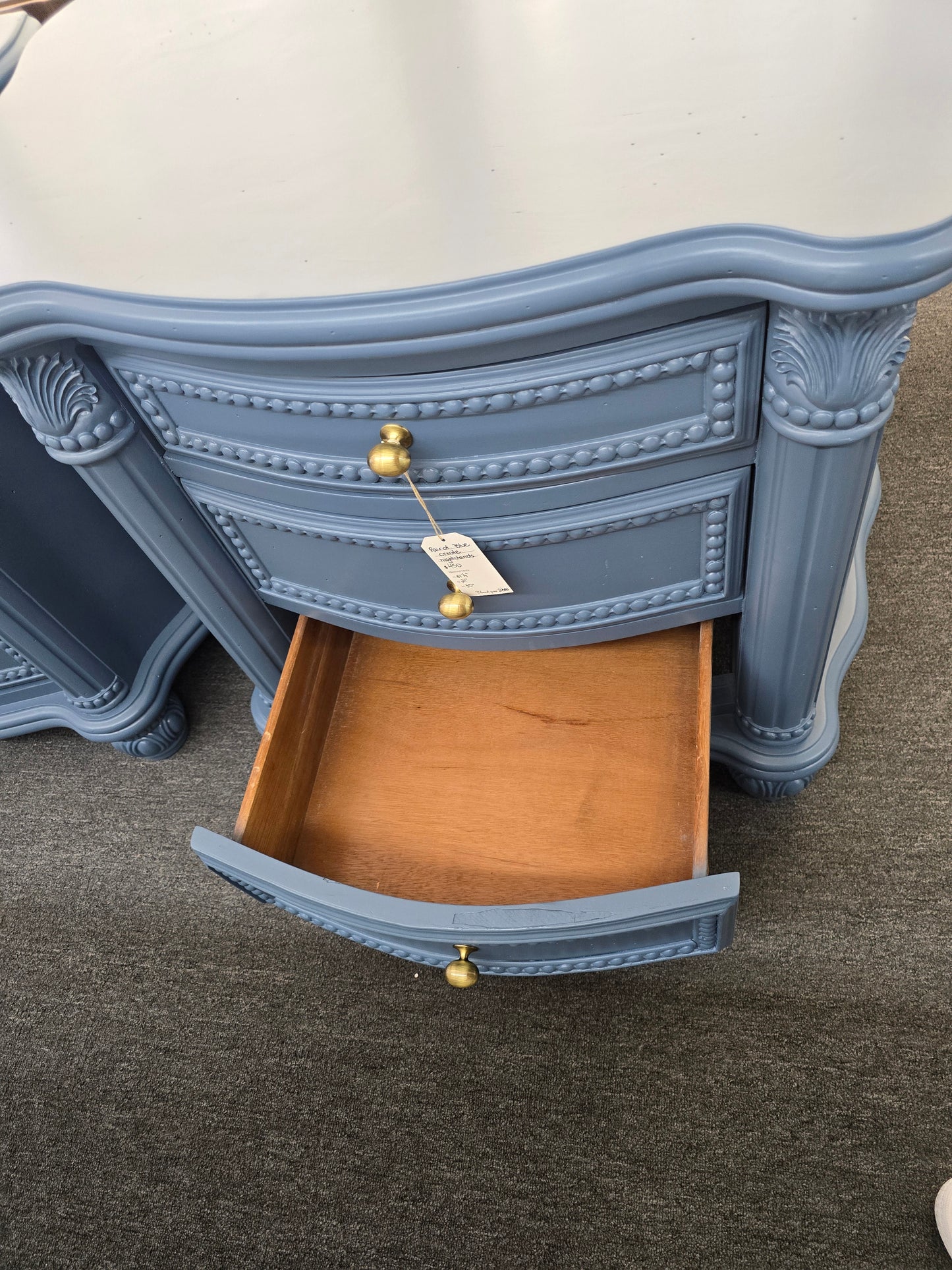 Blue ornate pair of nightstands