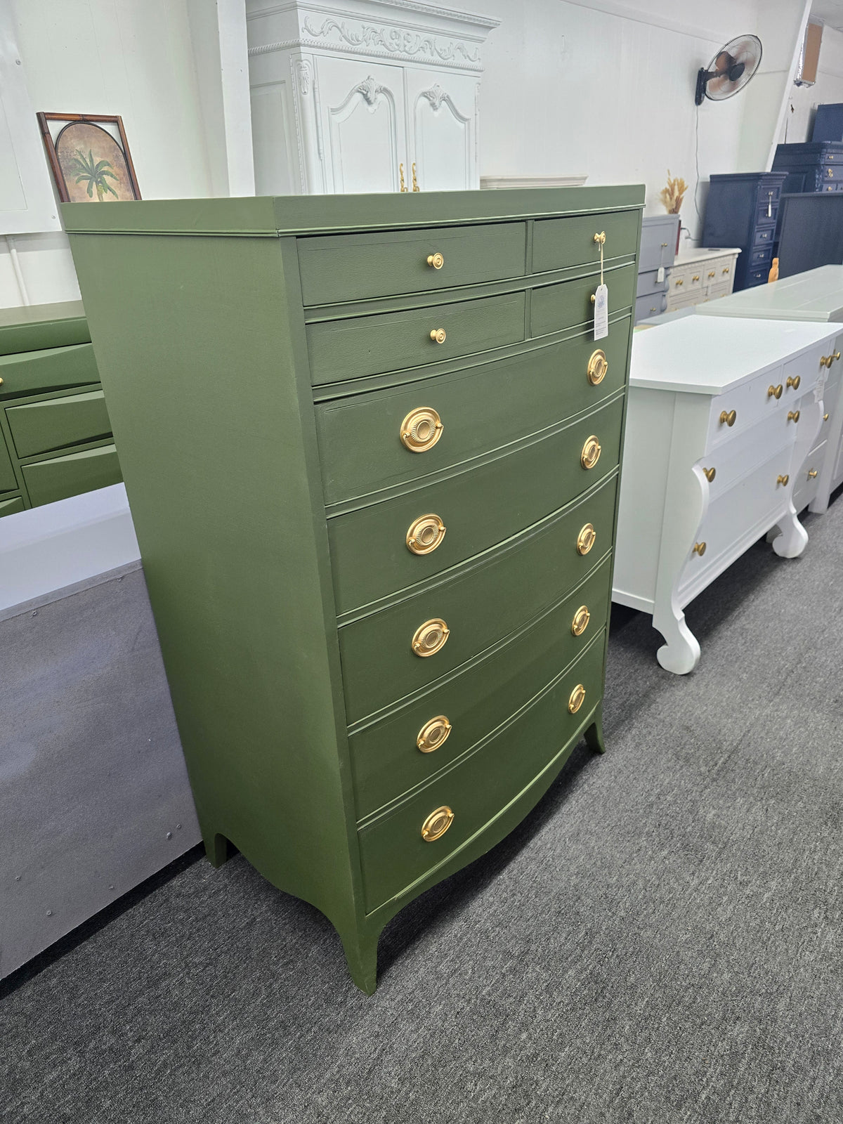 Solid wood green bowfront chest