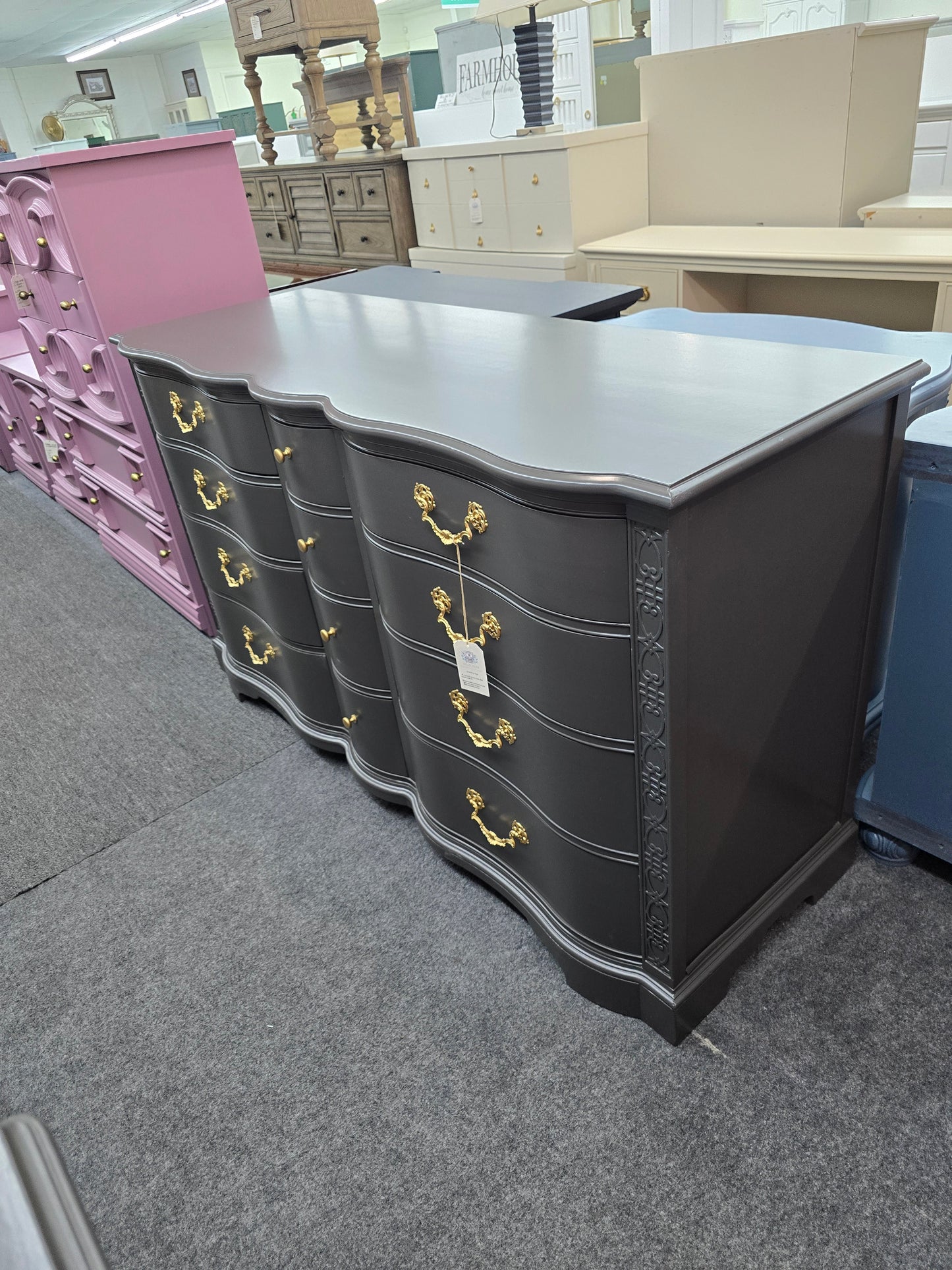 Drexel solid wood graphite serpentine dresser