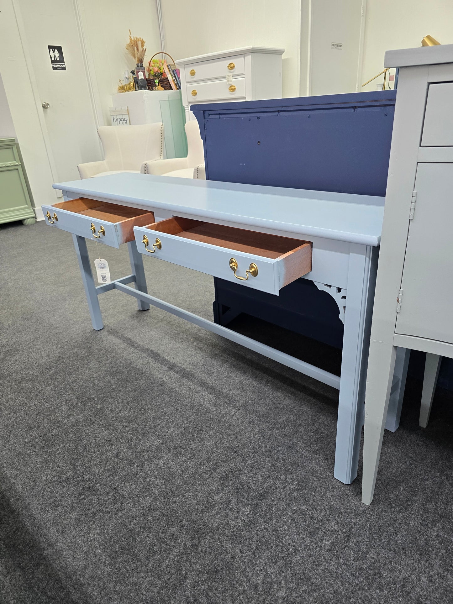 Solid wood blue entry table