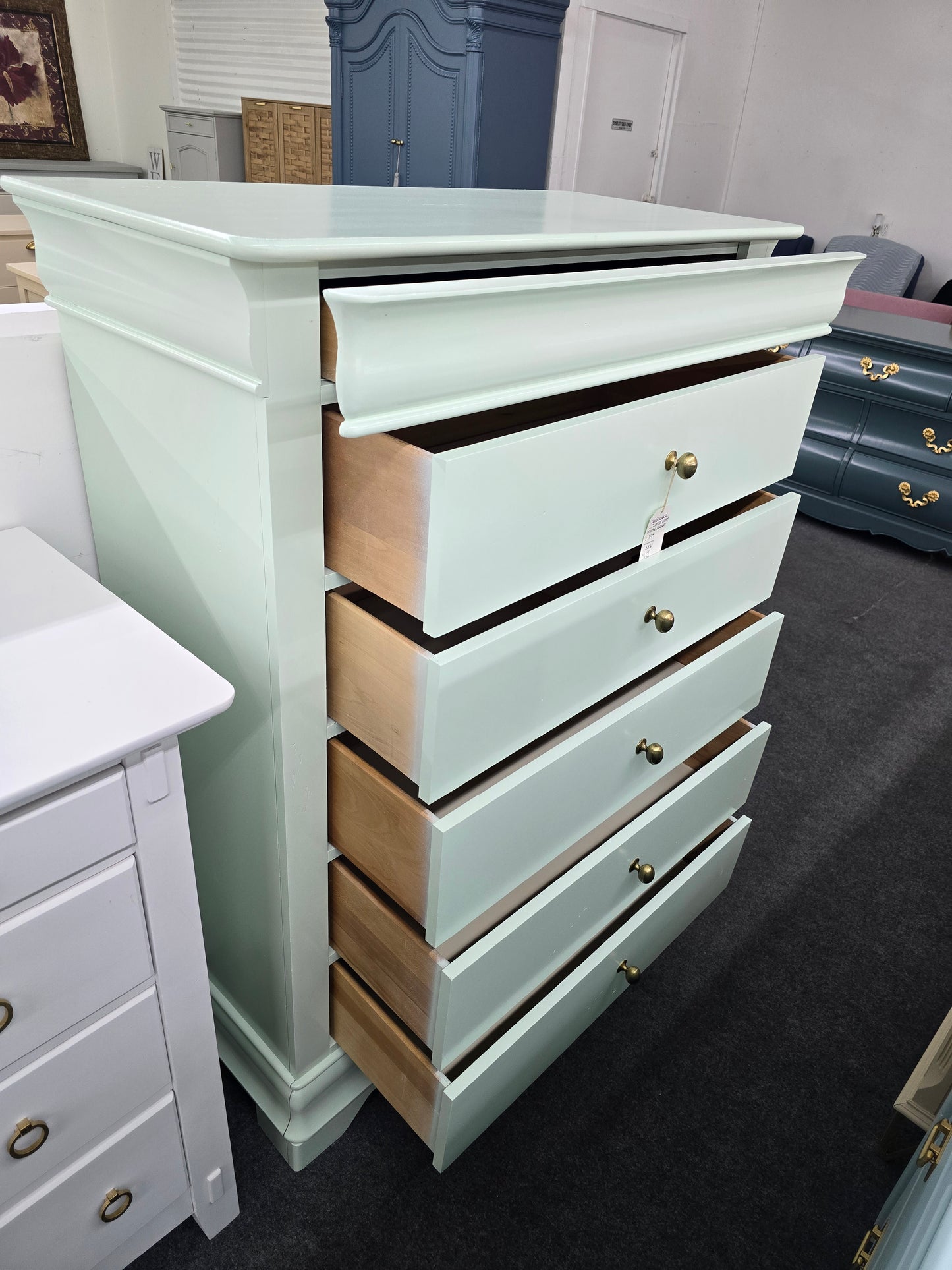 Solid wood SUMTER minty green lacquered chest