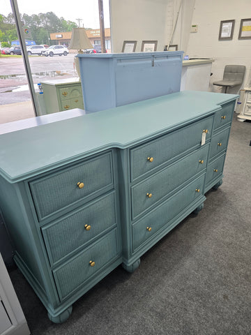 9 drawers teal rattan dresser