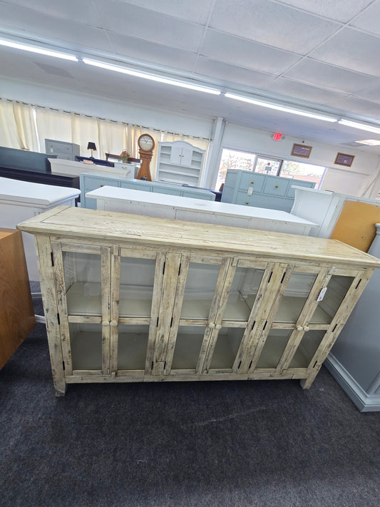 Solid wood Rustic glass 6 doors cabinet