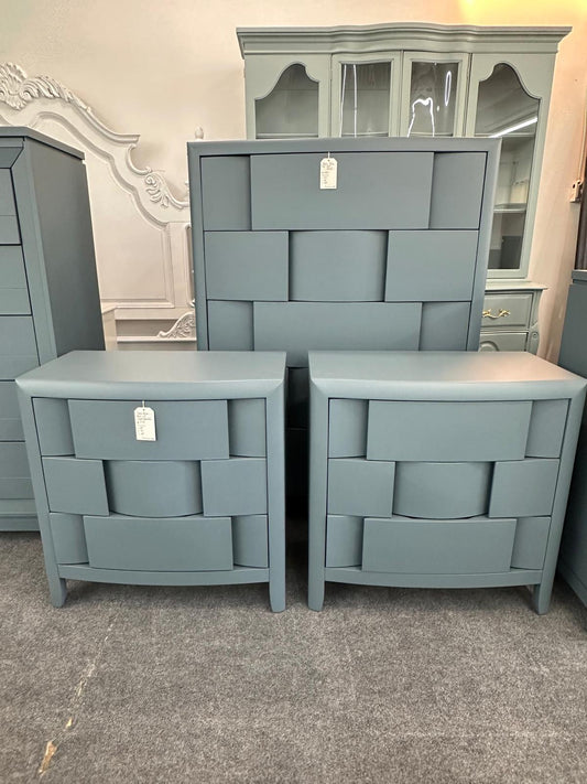 Dark blue layered pair of nightstands