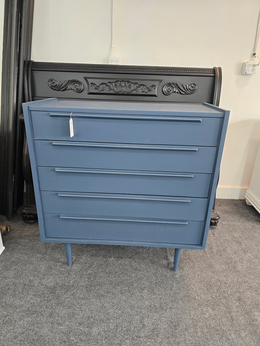 Solid wood MCM dark blue chest