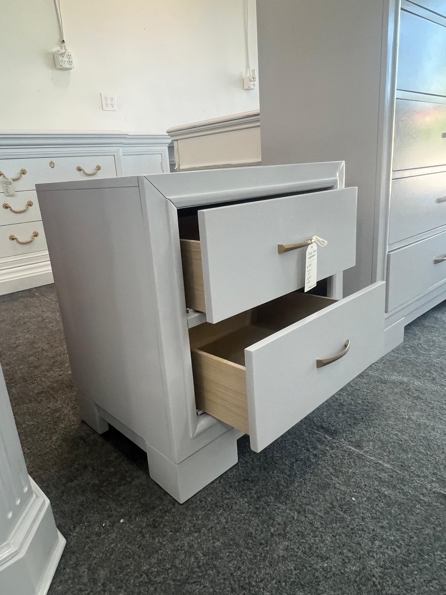 Gray lacquer nightstand