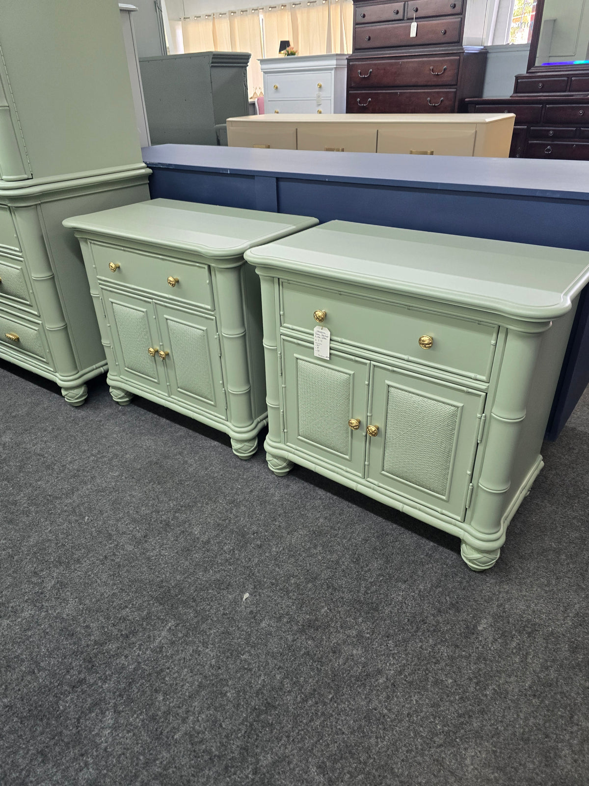 Havertys green bamboo nightstands set