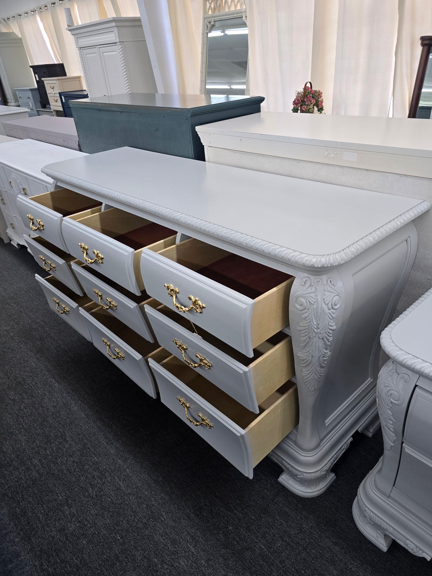 9 drawers carved gorgeous gray dresser