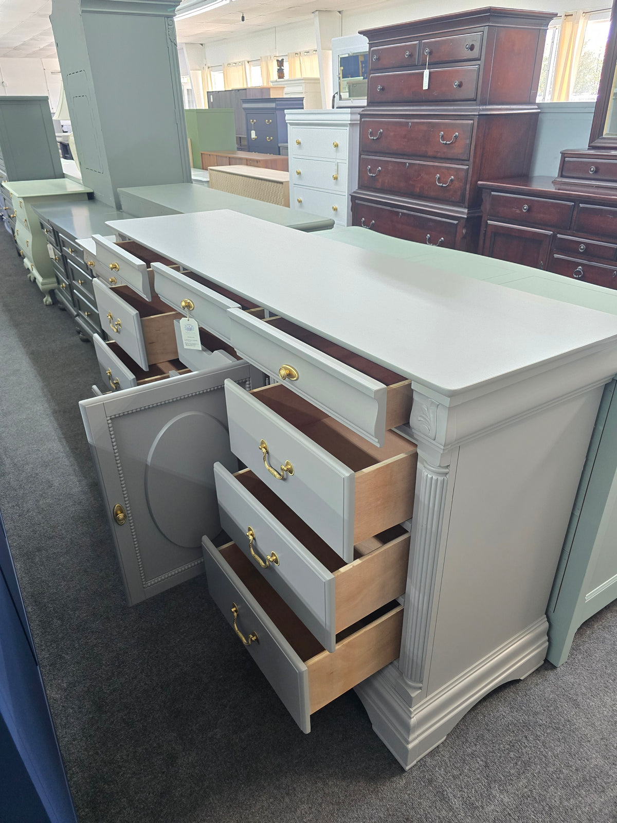 Solid wood 11 drawers gray dresser