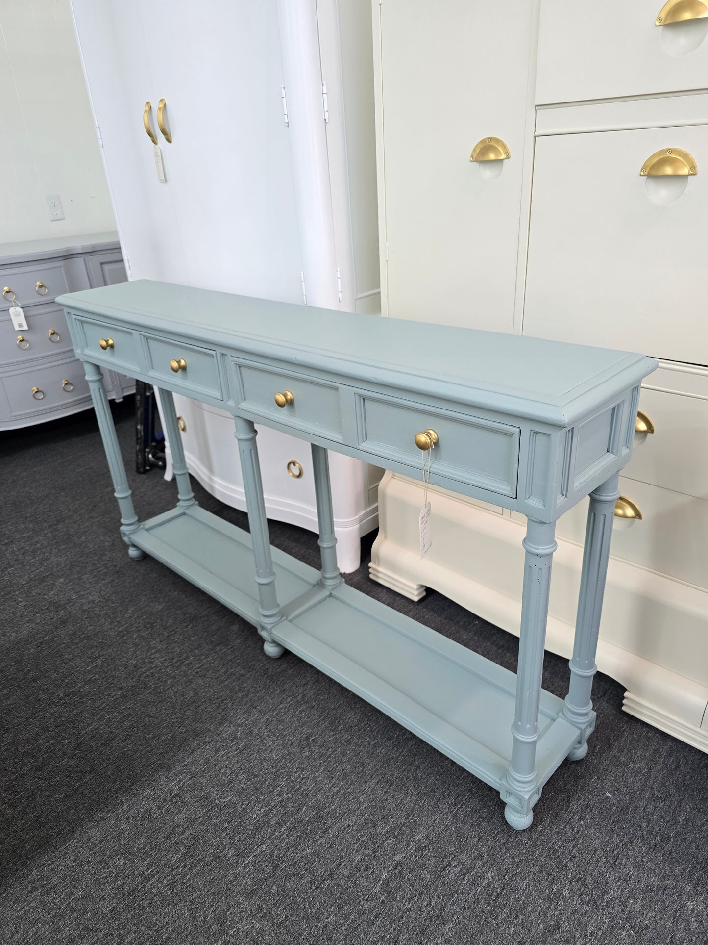 2 drawers teal sofa table