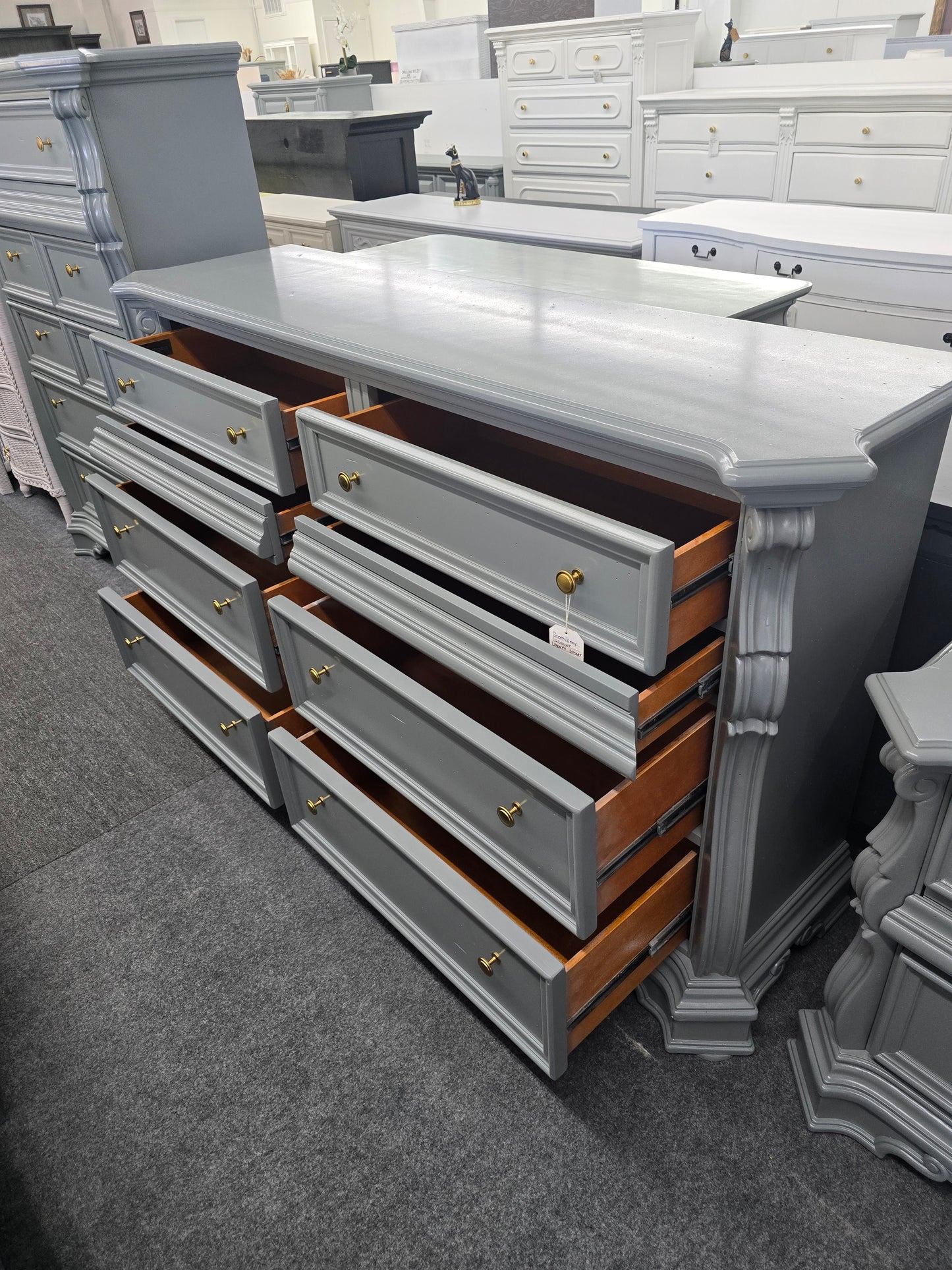 Liberty green gray lacquered dresser