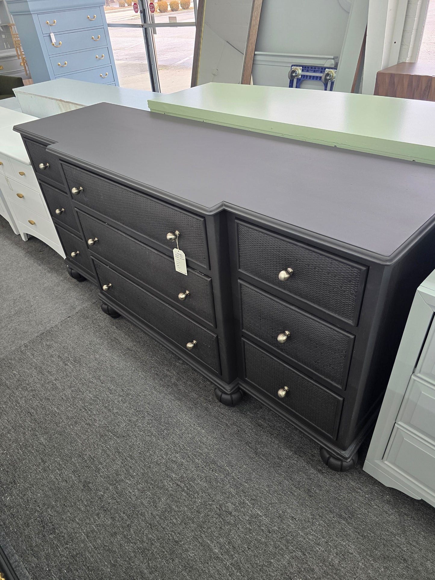 Black rattan 9 drawers dresser