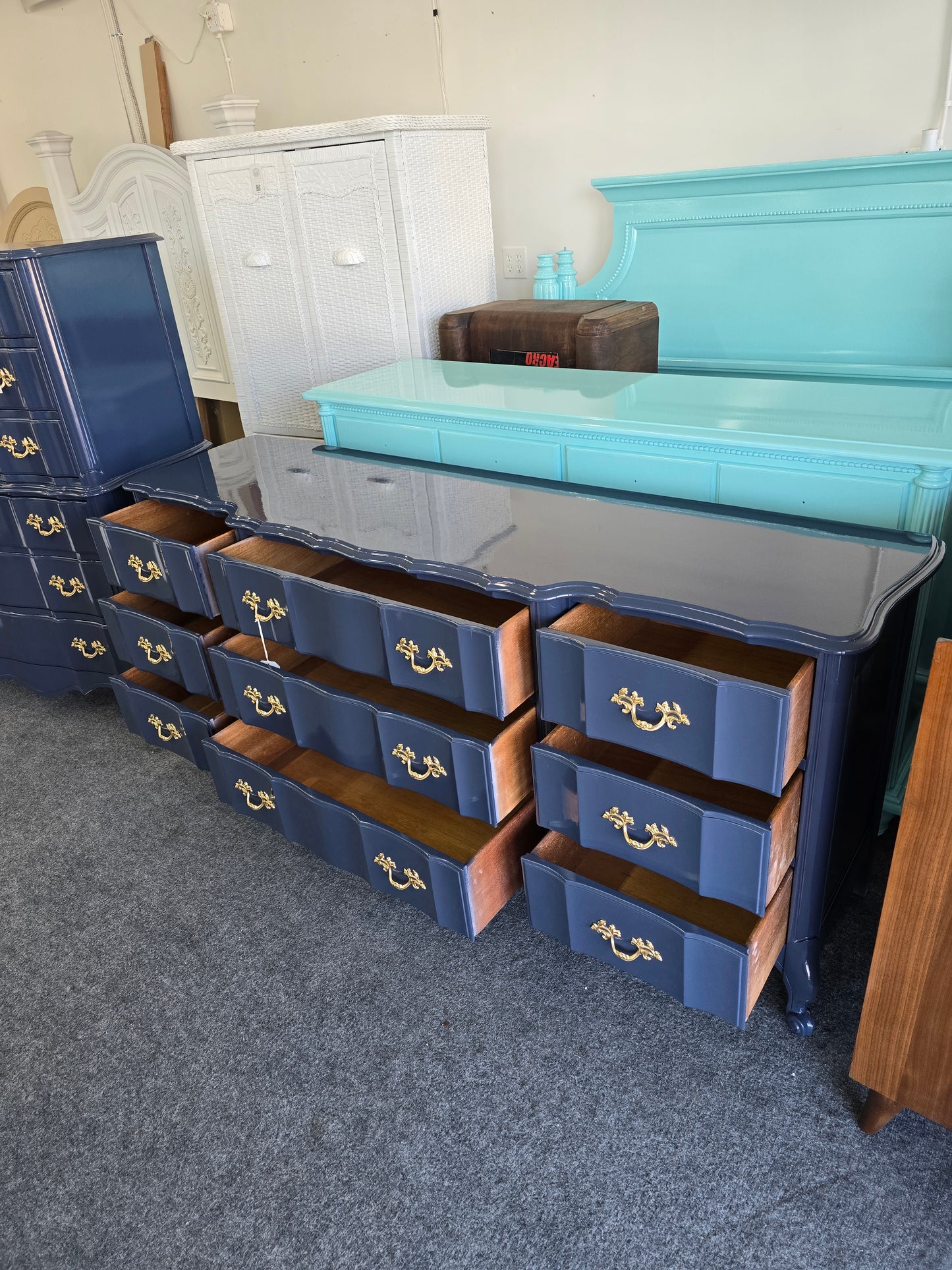Lacquered navy French provincial dresser