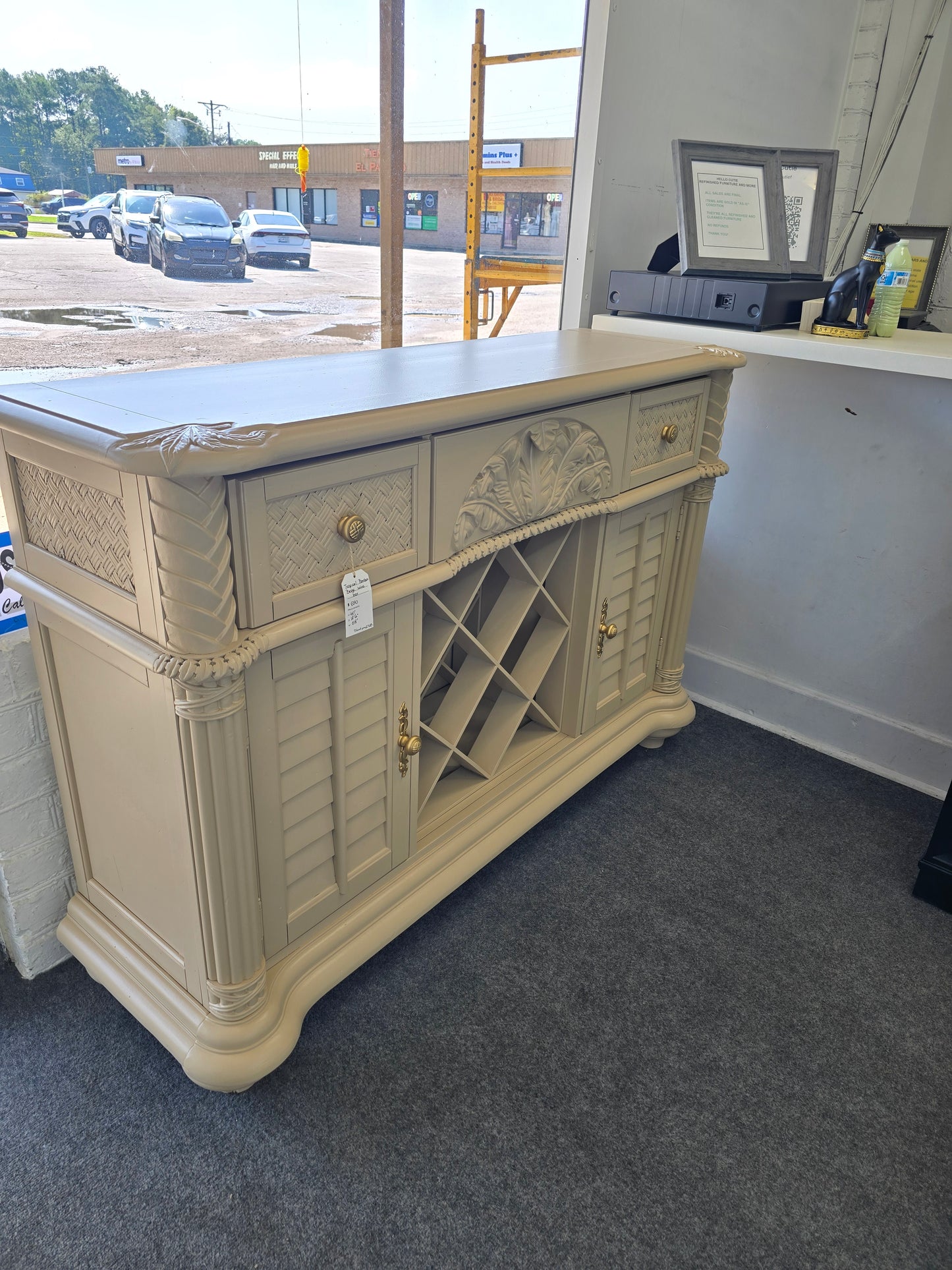 Tropical bamboo beige bar cabinet
