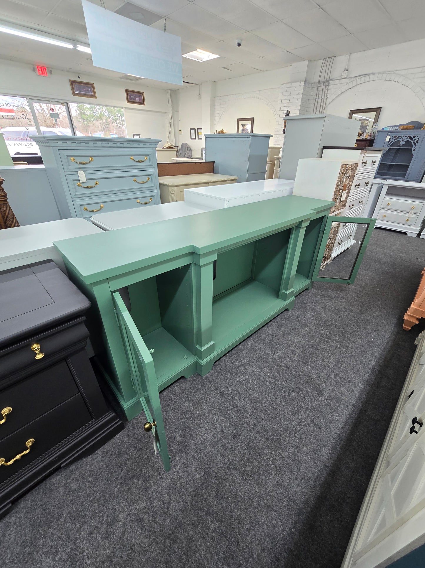 Green long tv stand