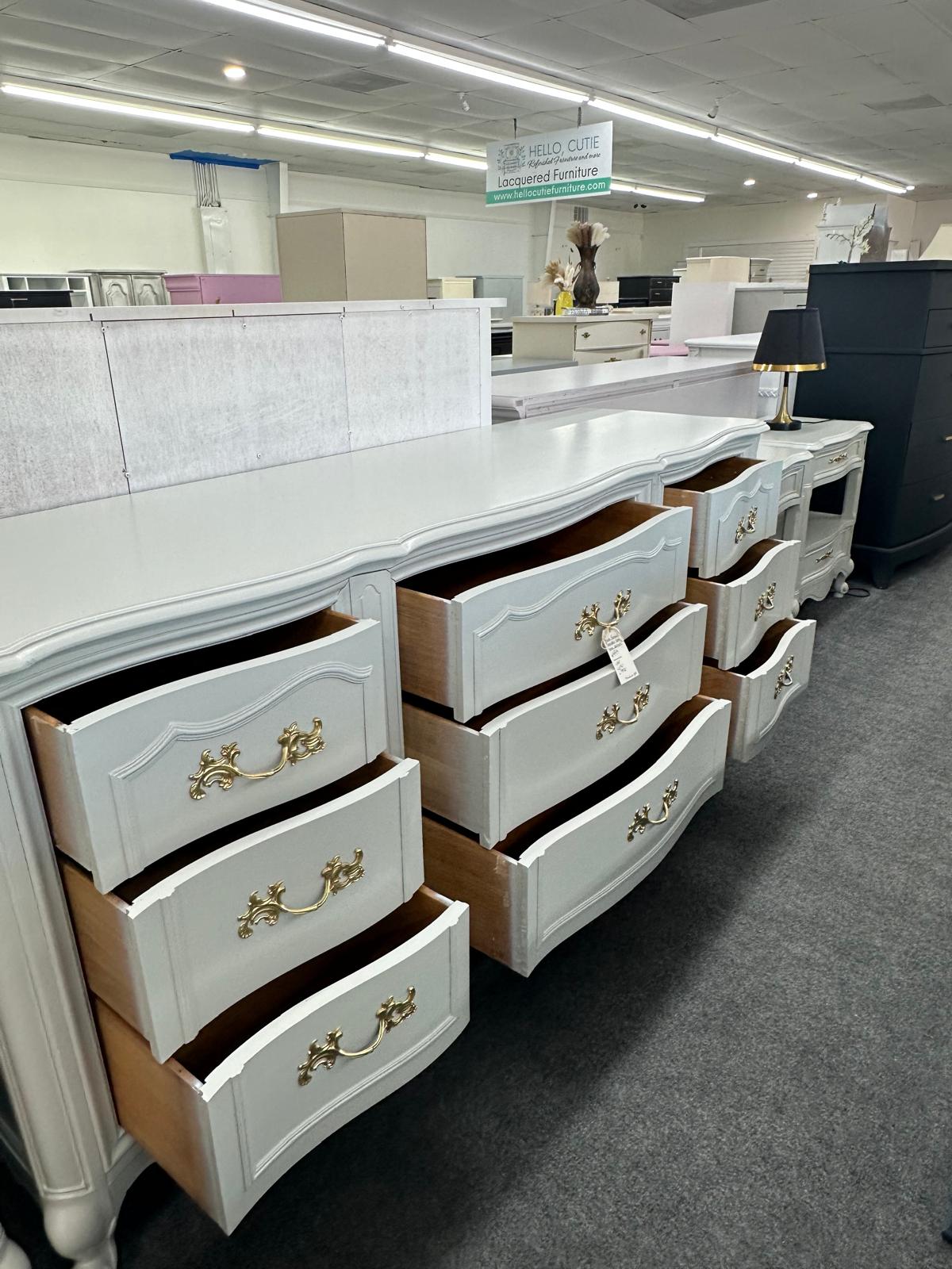 French provincial solid wood gray dresser