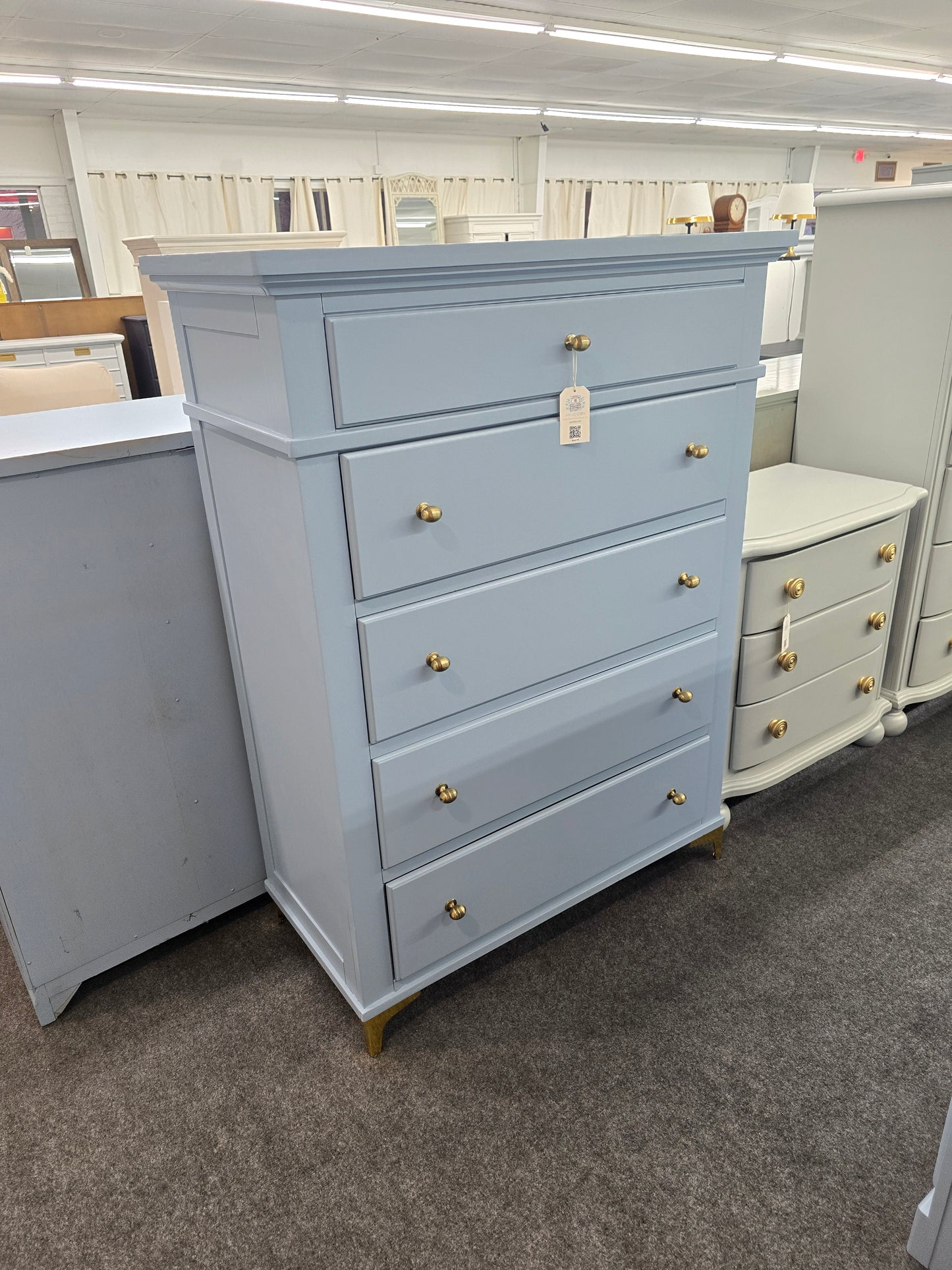 5 big drawers tall blue chest