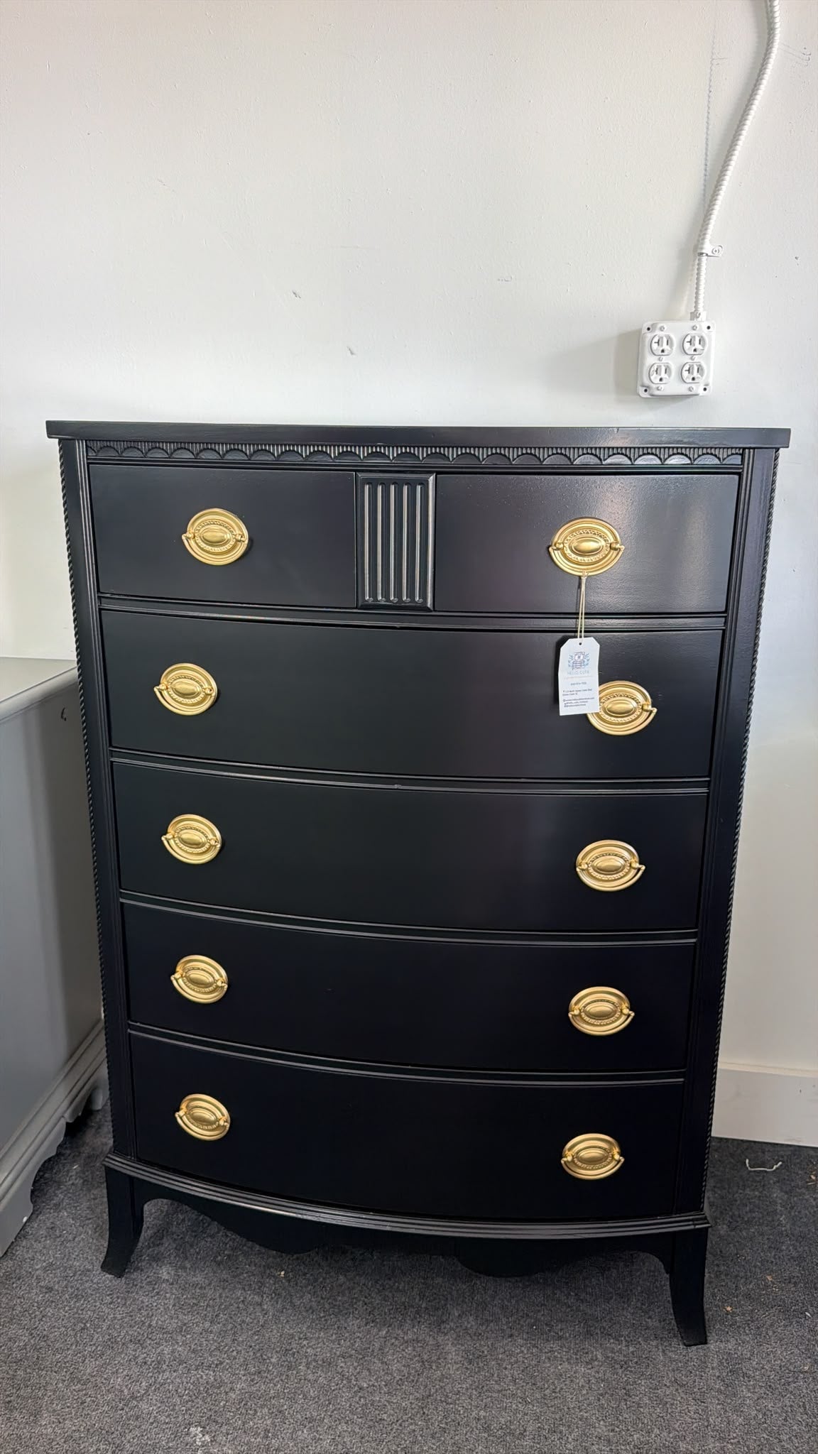 Solid wood bowfront black lacquered chest