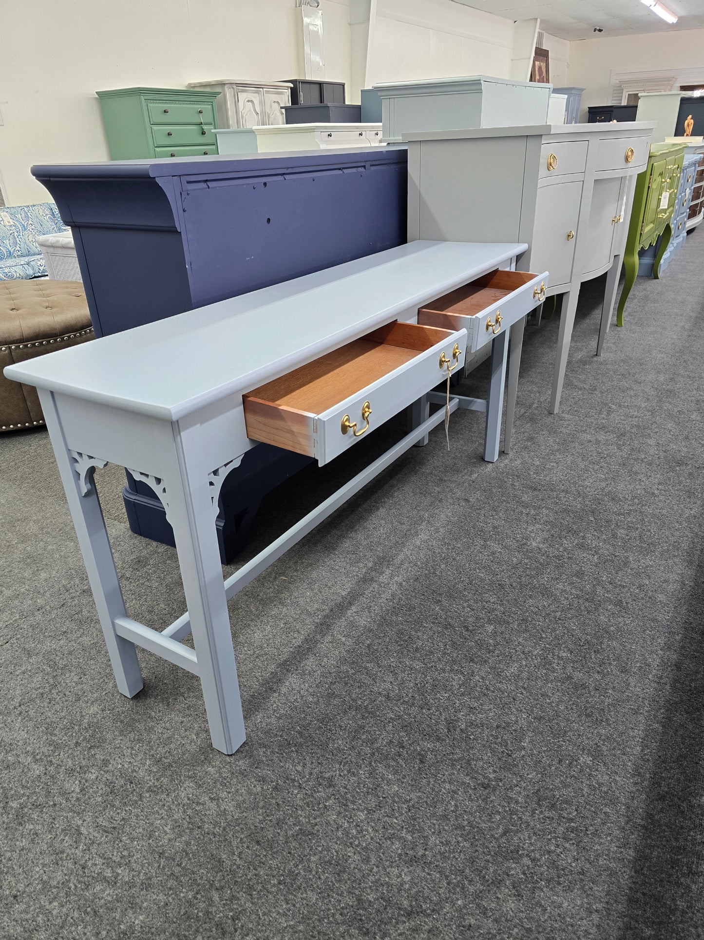 Solid wood blue entry table