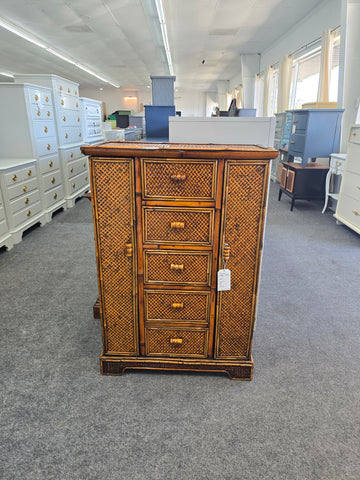 Bamboo vintage cabinet with side shelving