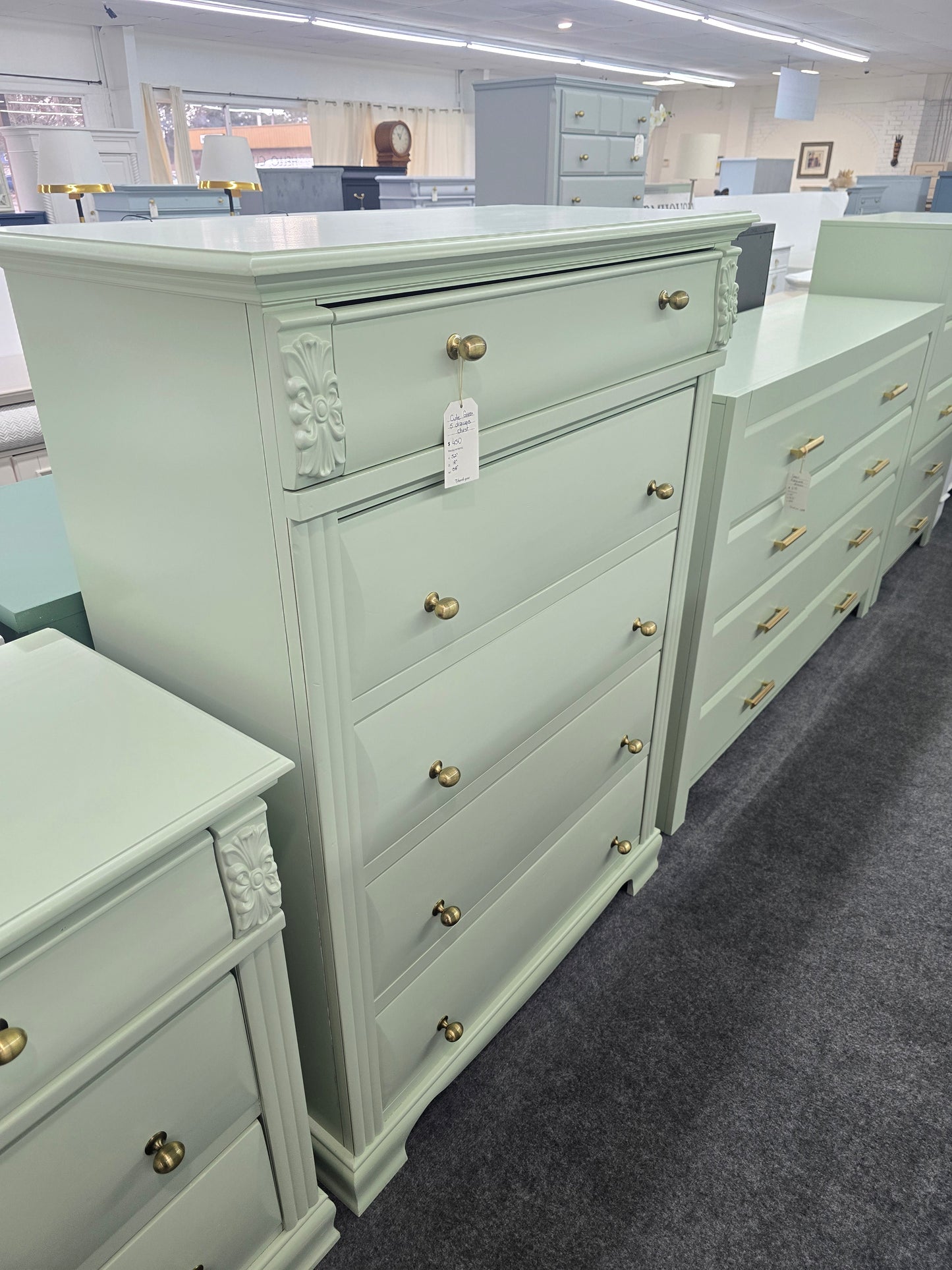 Super cute green 5 drawers tall chest