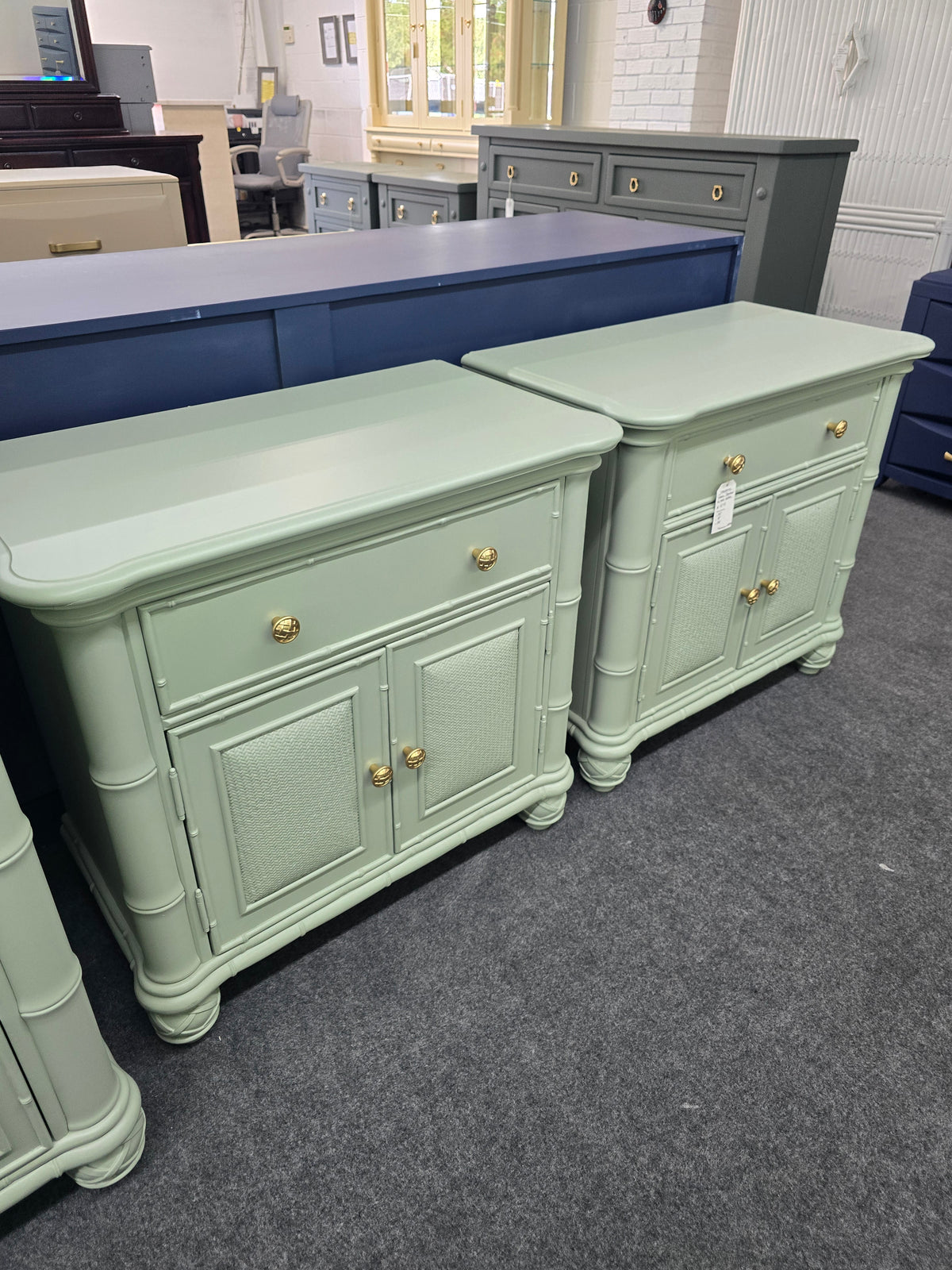 Havertys green bamboo nightstands set