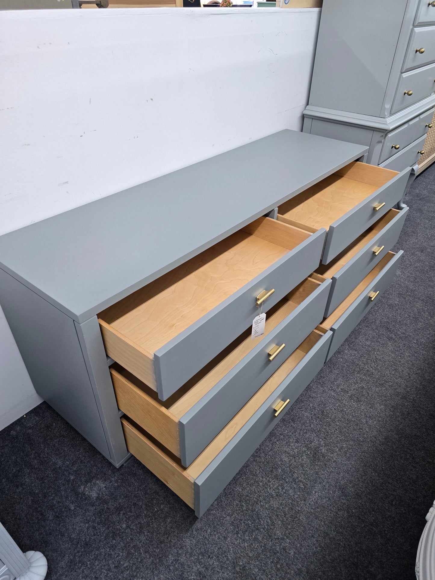 Solid wood green 6 drawers dresser