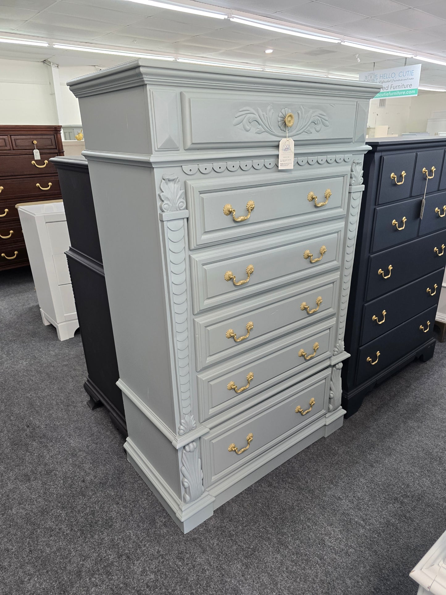 6 drawers pale green chest