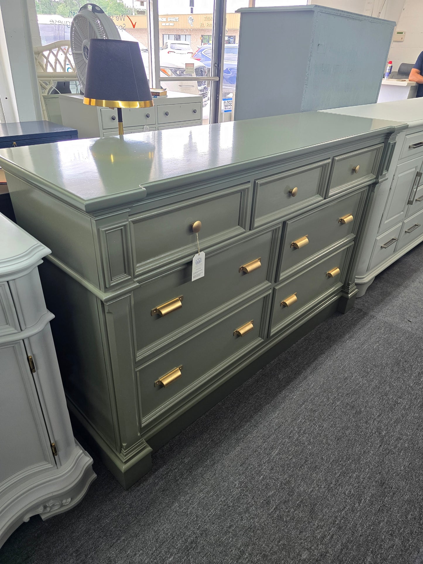 Broyhill olive green lacquered dresser