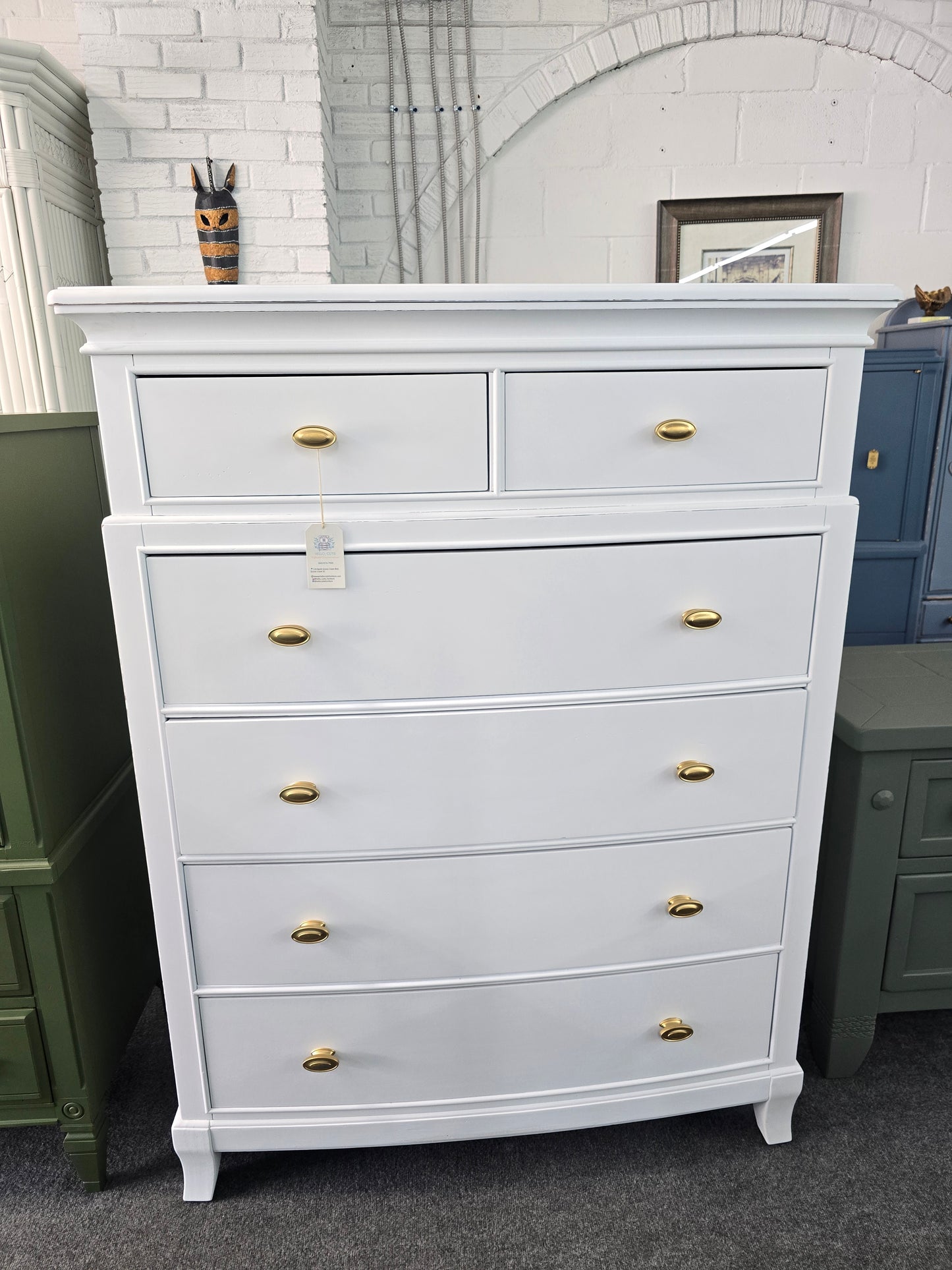 Solid wood 6 drawers tall white Distressed chest