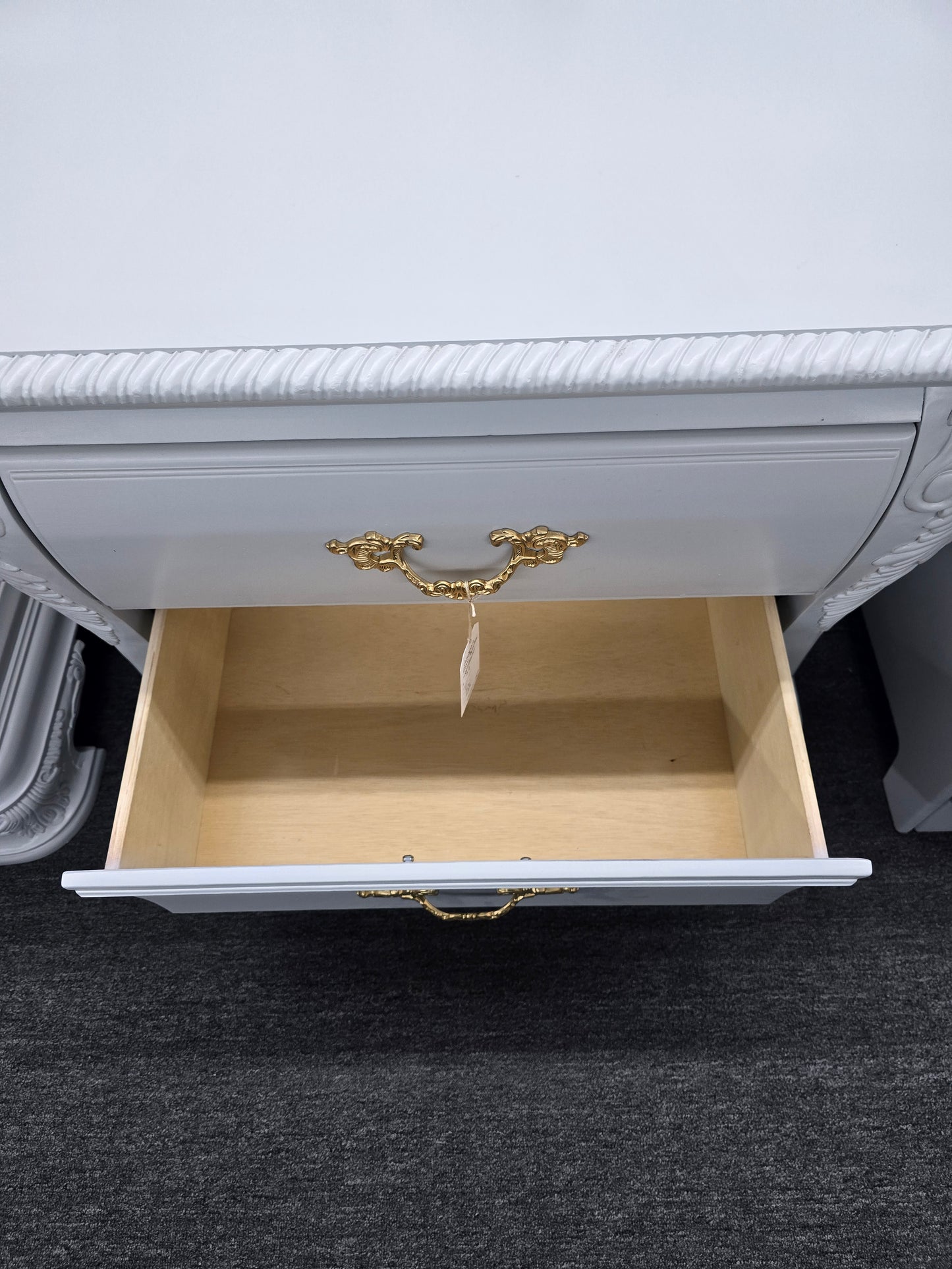 Gorgeous carved gray nightstand